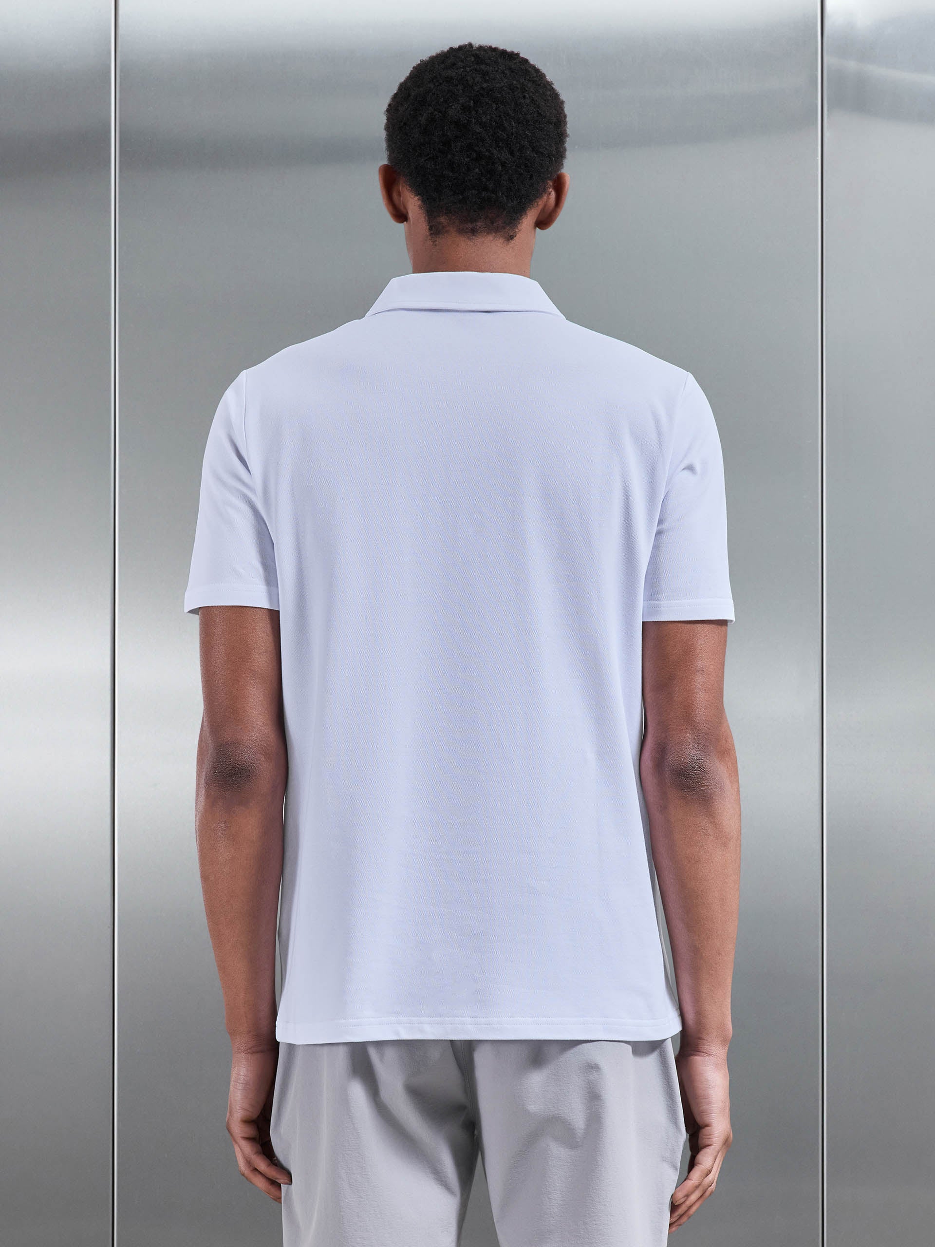 Mercerised Pique Zip Polo Shirt in White - Image 3