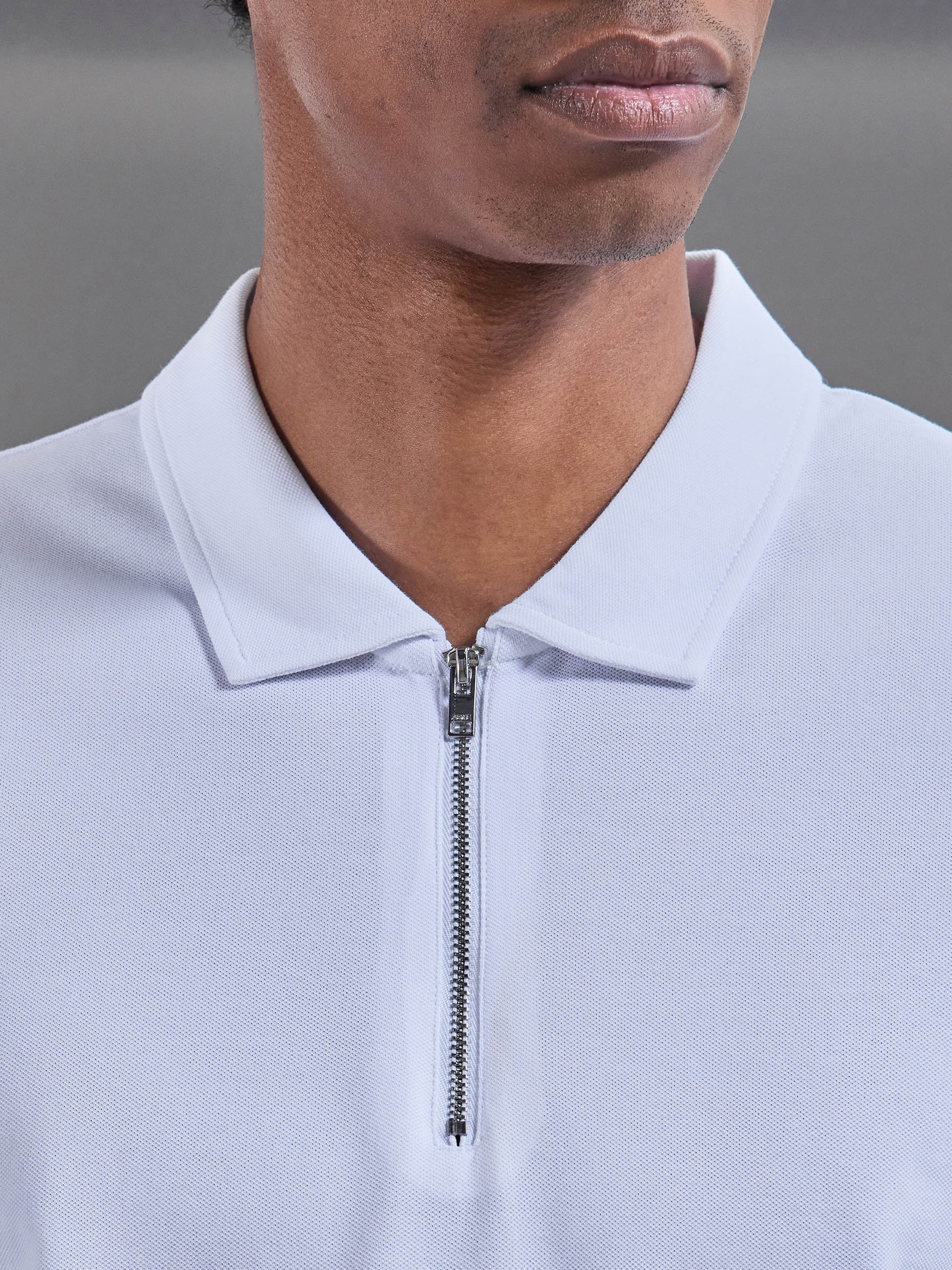 Mercerised Pique Zip Polo Shirt in White - Image 4