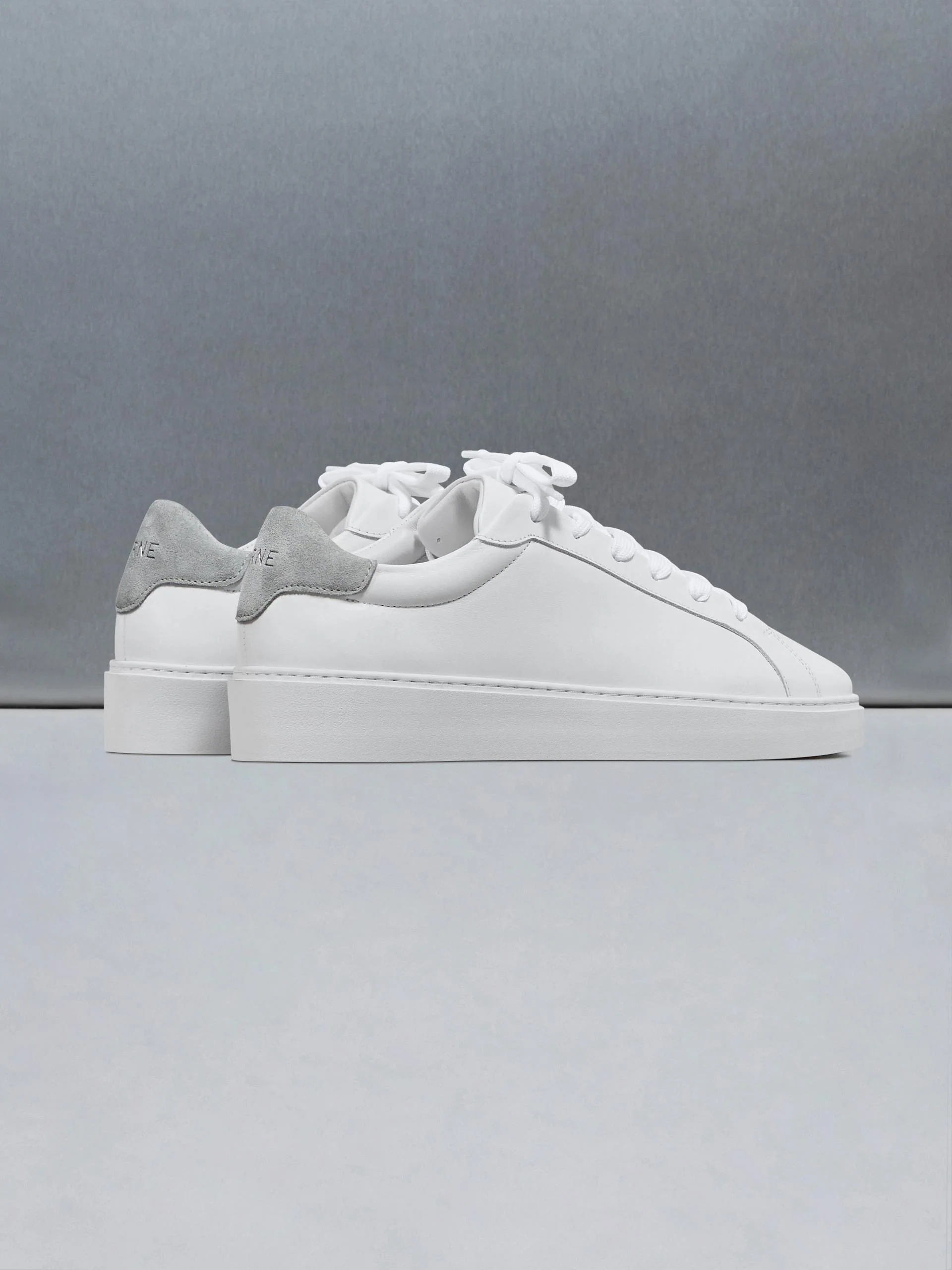 Mid Essential Leather Trainer in White Grey - Image 3