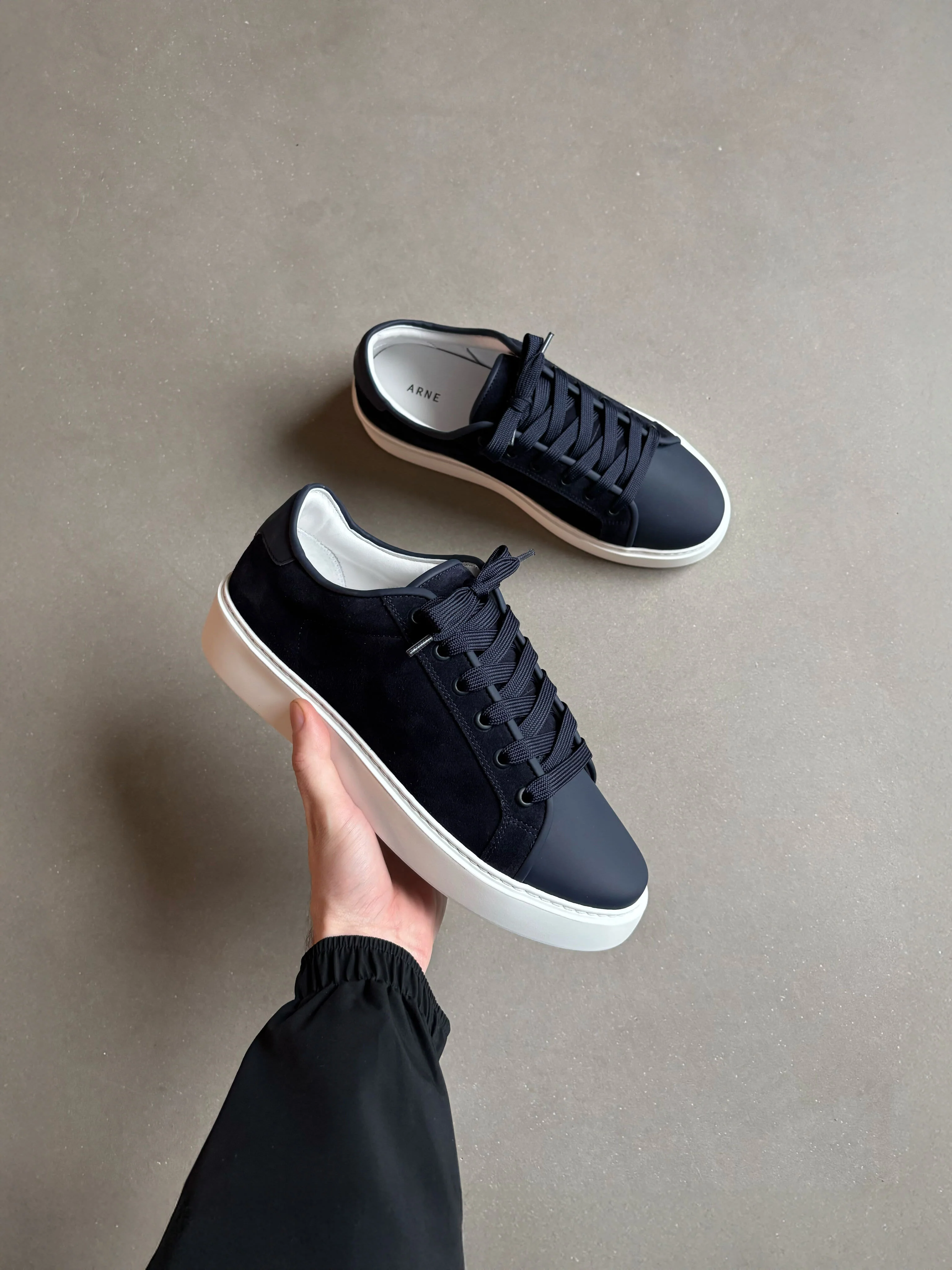 Mid Leather Toe Cap Trainer in Navy - Image 6
