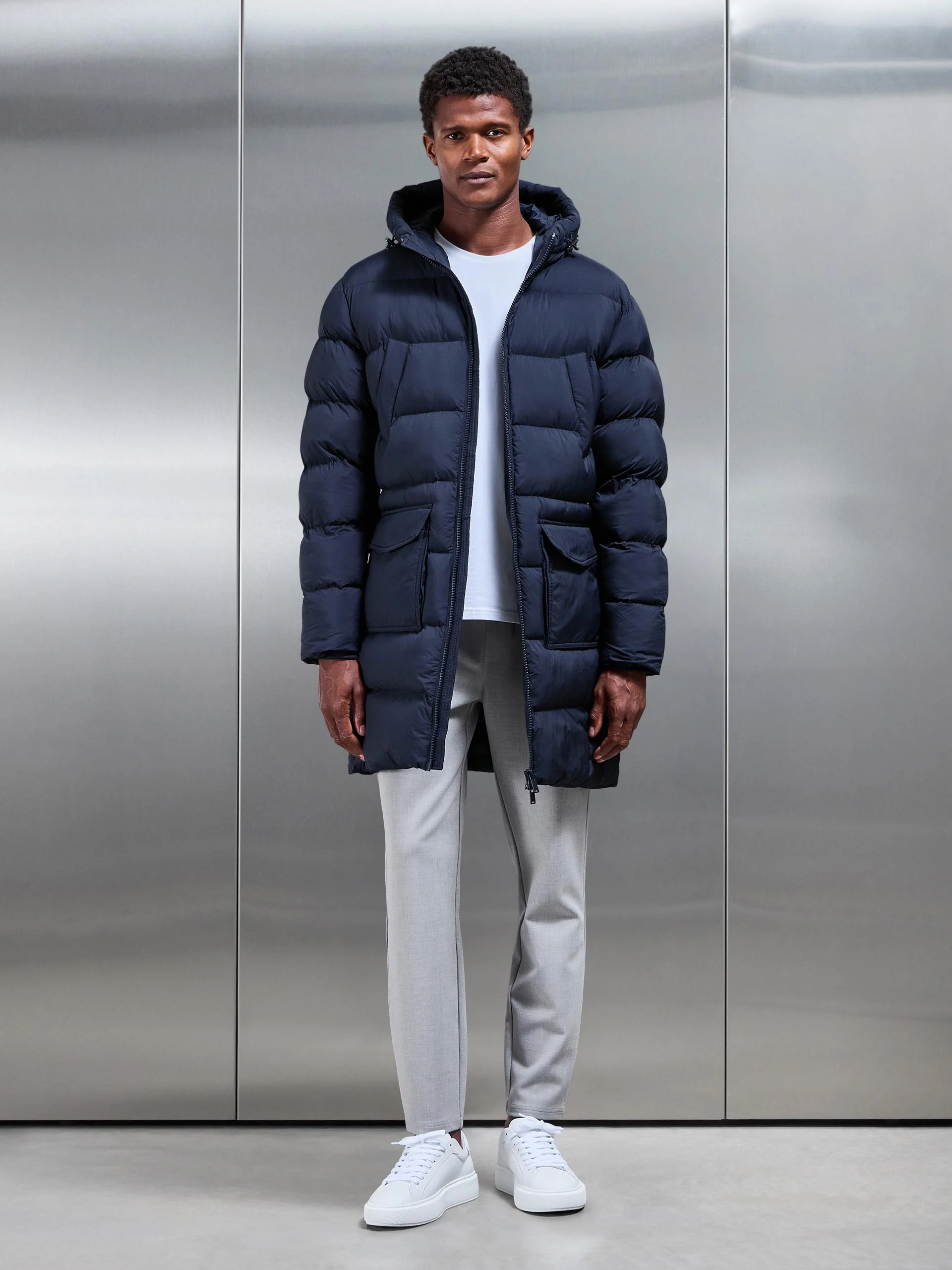 Mid Length Puffer Parka in Navy - Image 3