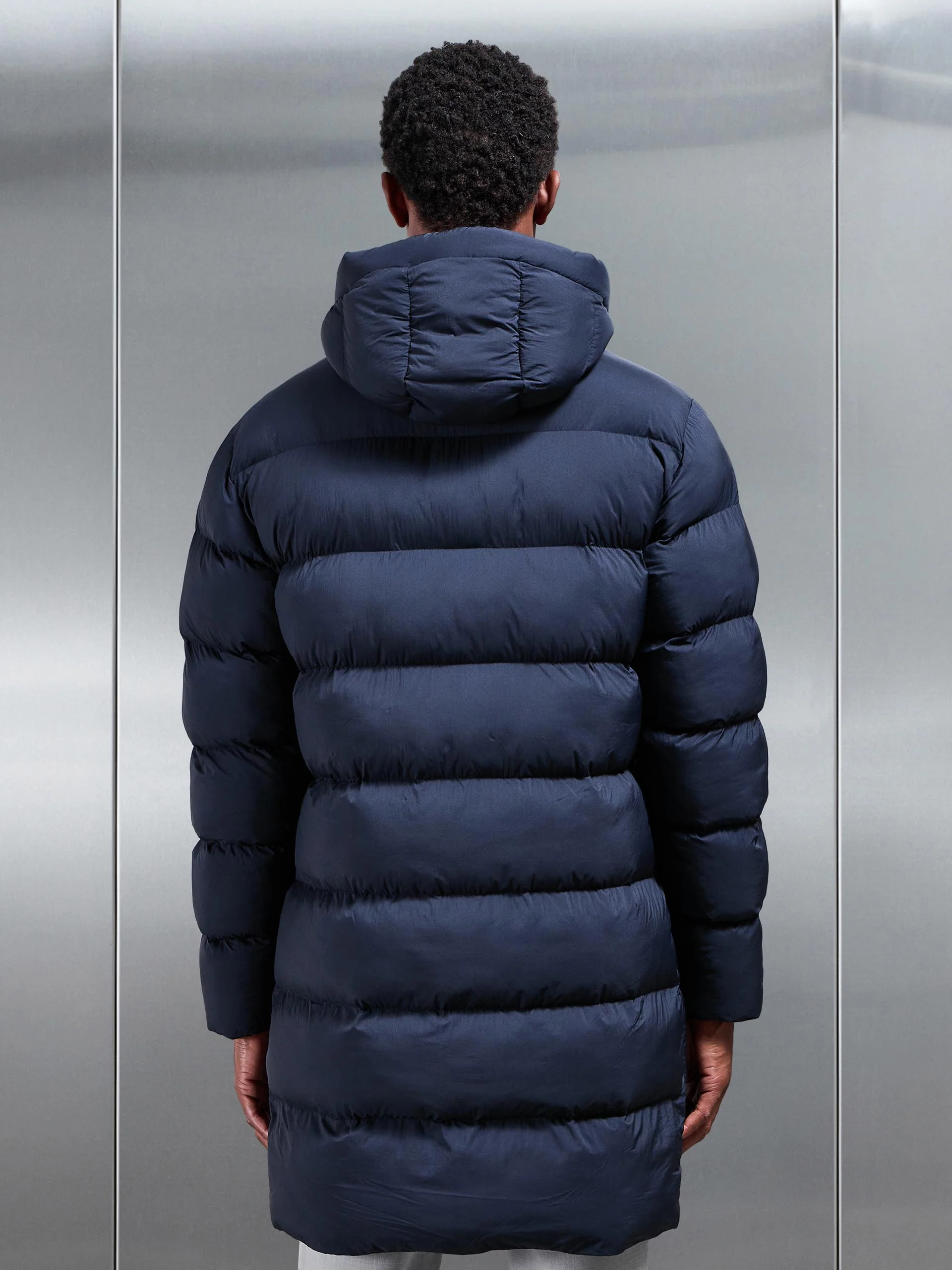 Mid Length Puffer Parka in Navy - Image 4