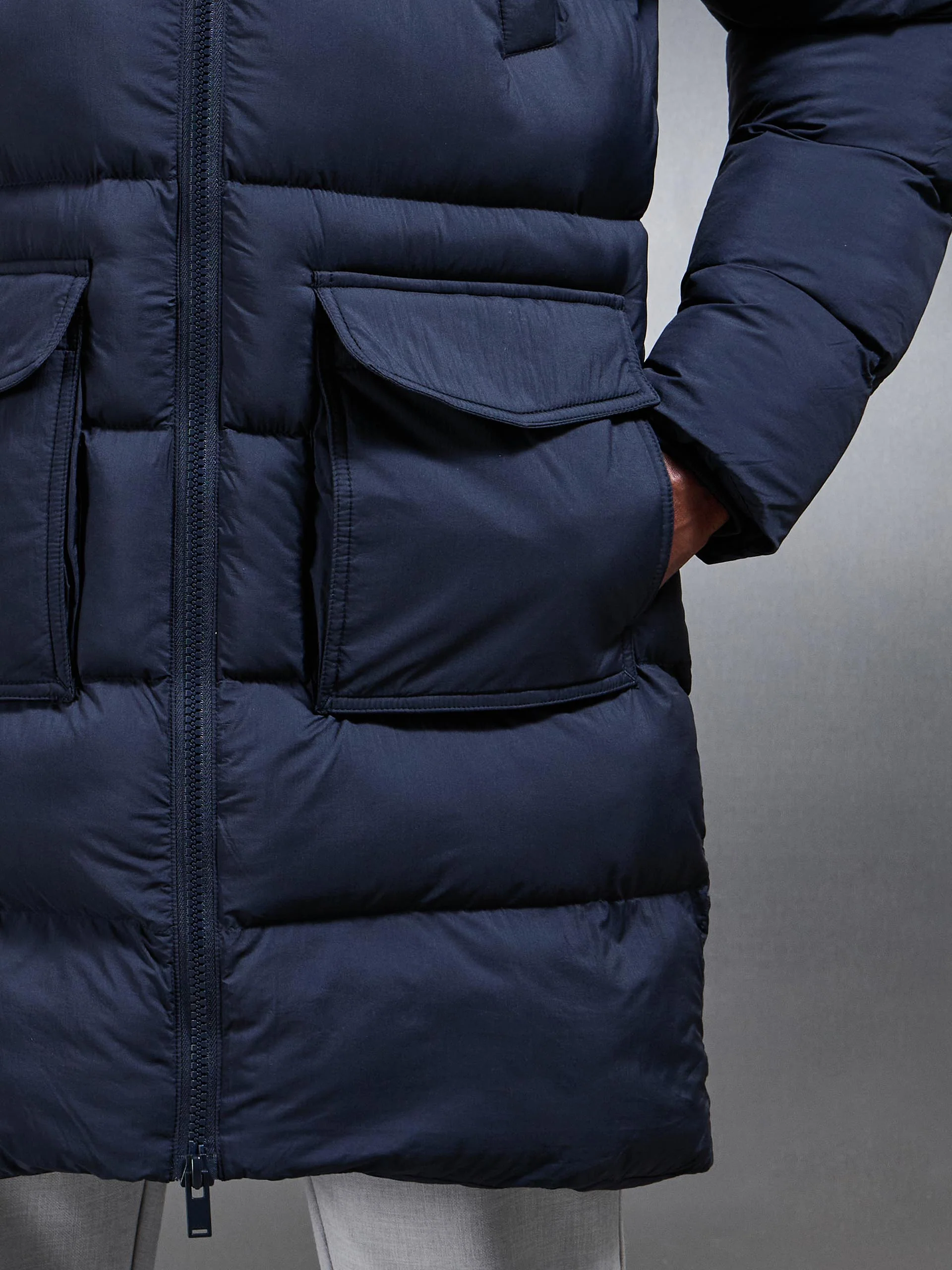 Mid Length Puffer Parka in Navy - Image 6