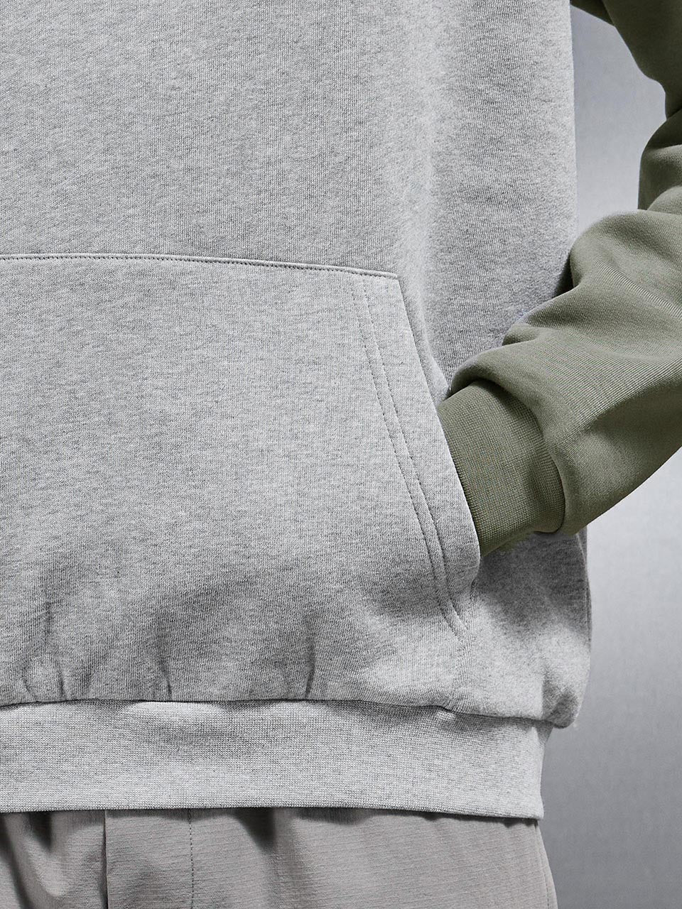 Neoprene Raglan Colour Block Hoodie in Olive Marl Grey - Image 4