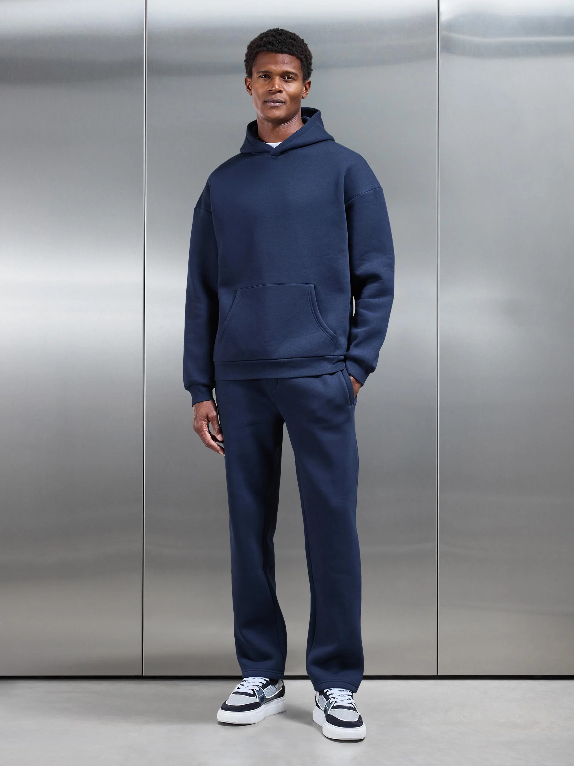Neoprene Relaxed Fit Hoodie in Navy - Image 2