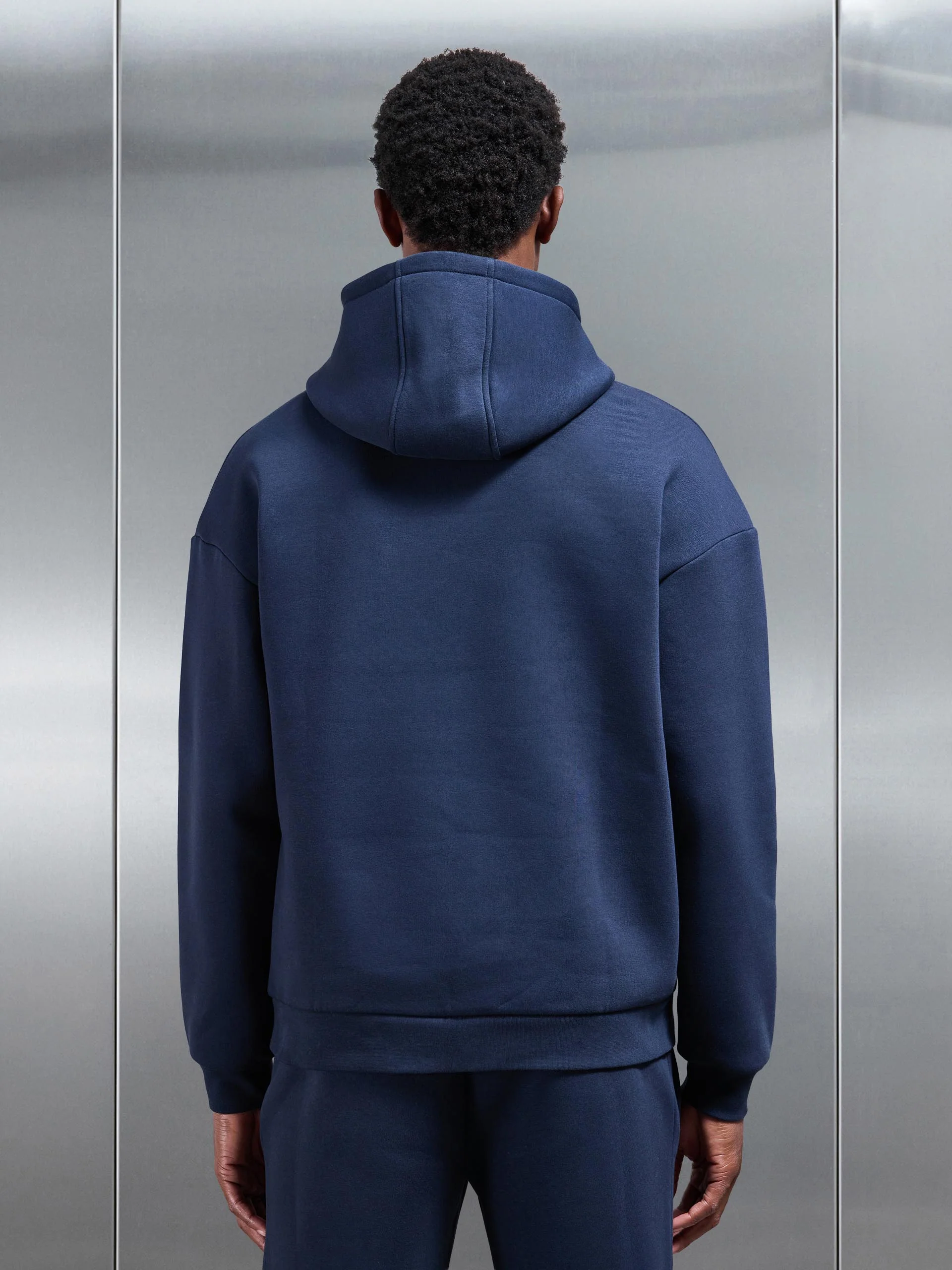 Neoprene Relaxed Fit Hoodie in Navy - Image 3