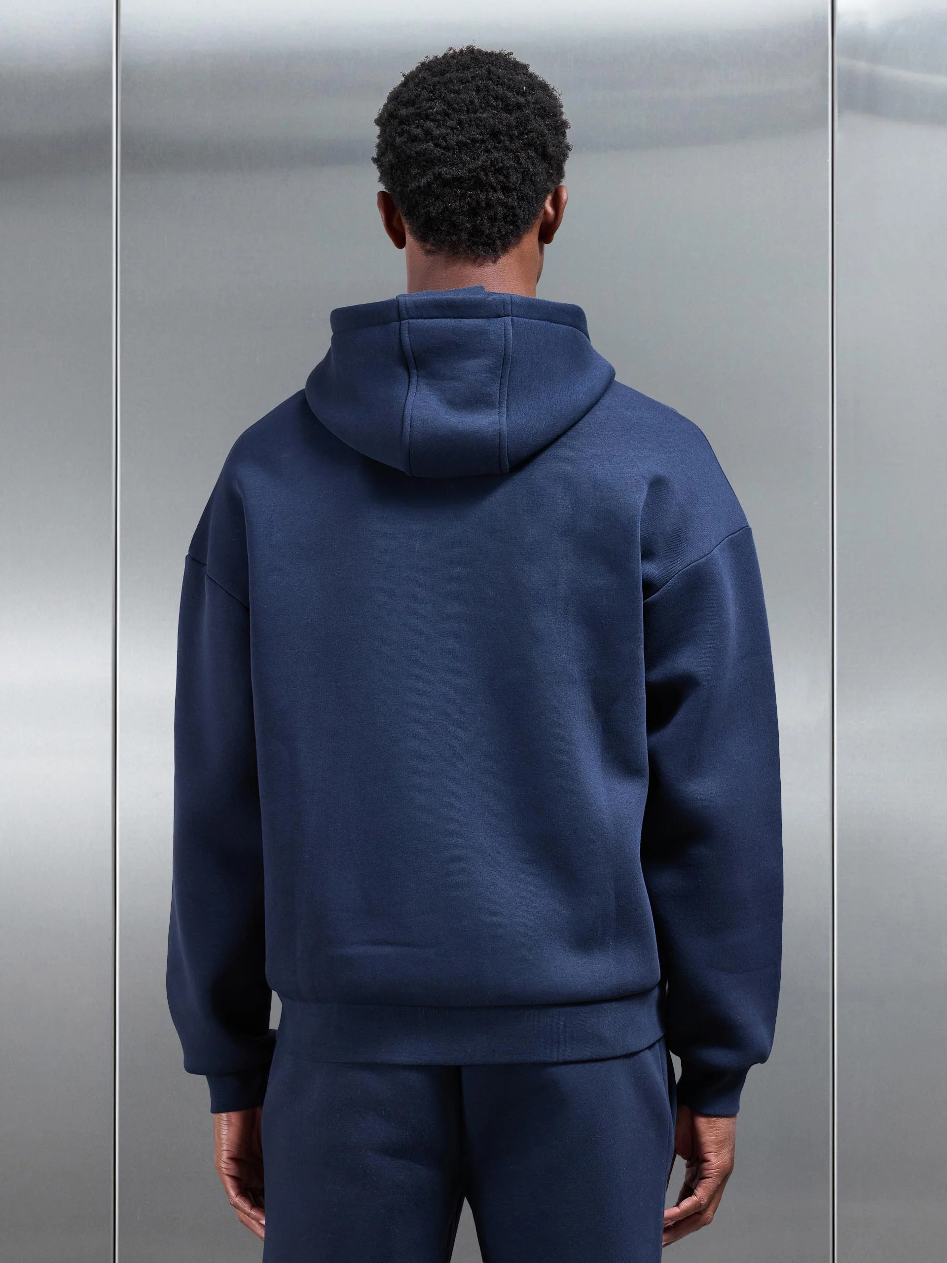 Neoprene Relaxed Fit Zip Through Hoodie in Navy - Image 3