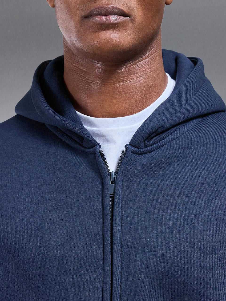 Neoprene Relaxed Fit Zip Through Hoodie in Navy - Image 4