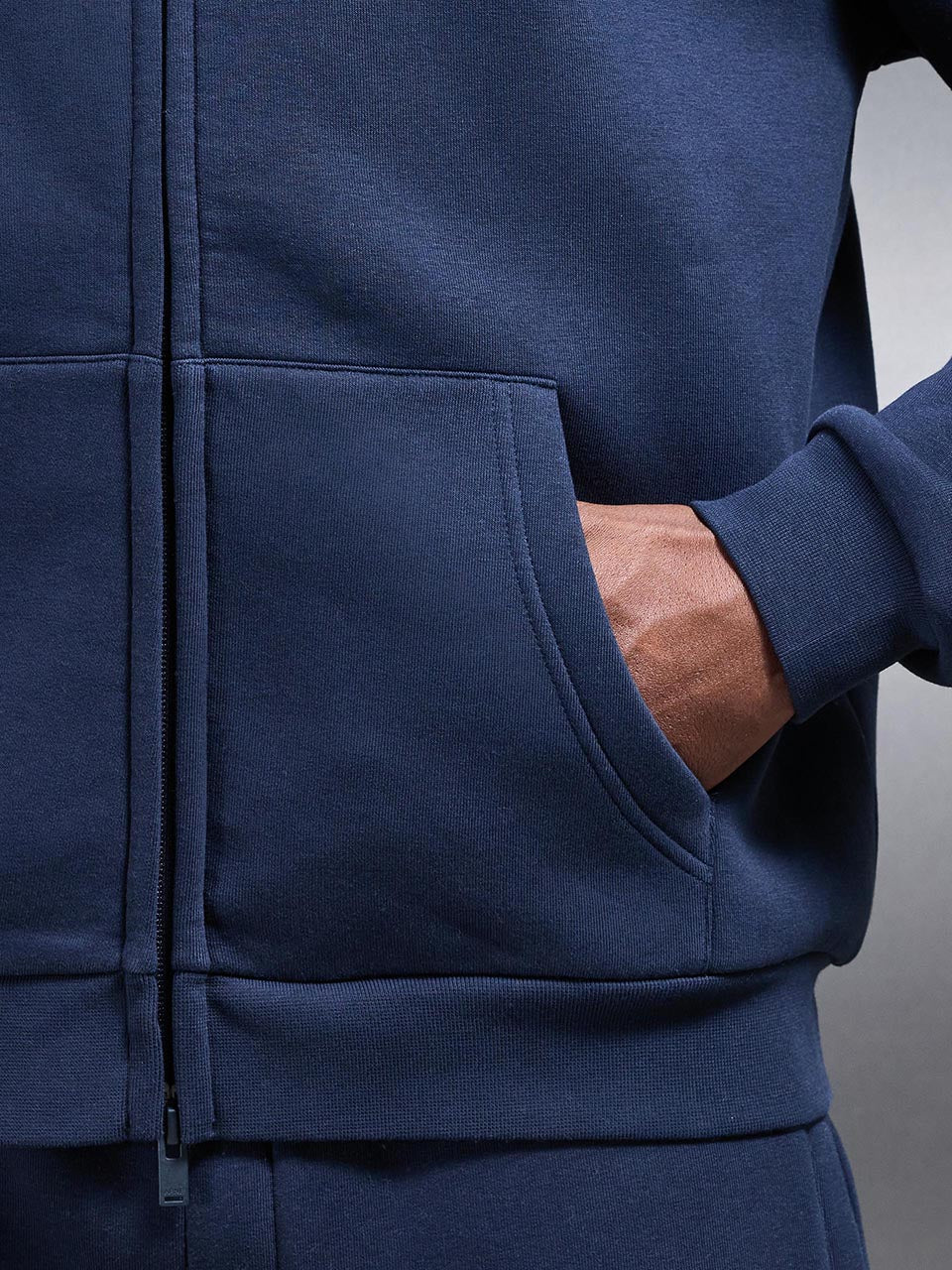 Neoprene Relaxed Fit Zip Through Hoodie in Navy - Image 5