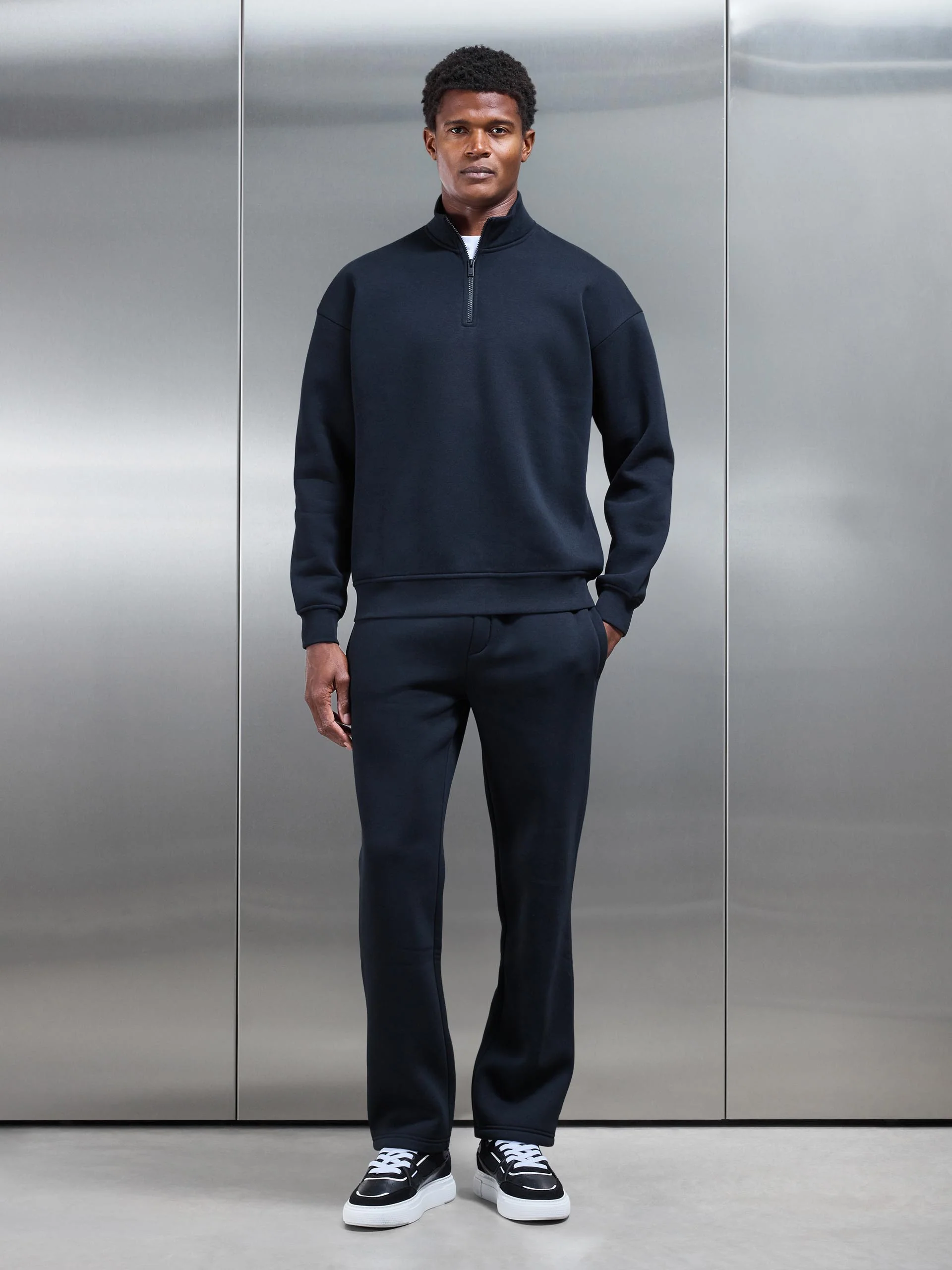 Neoprene Relaxed Half Zip Funnel Neck in Black - Image 2