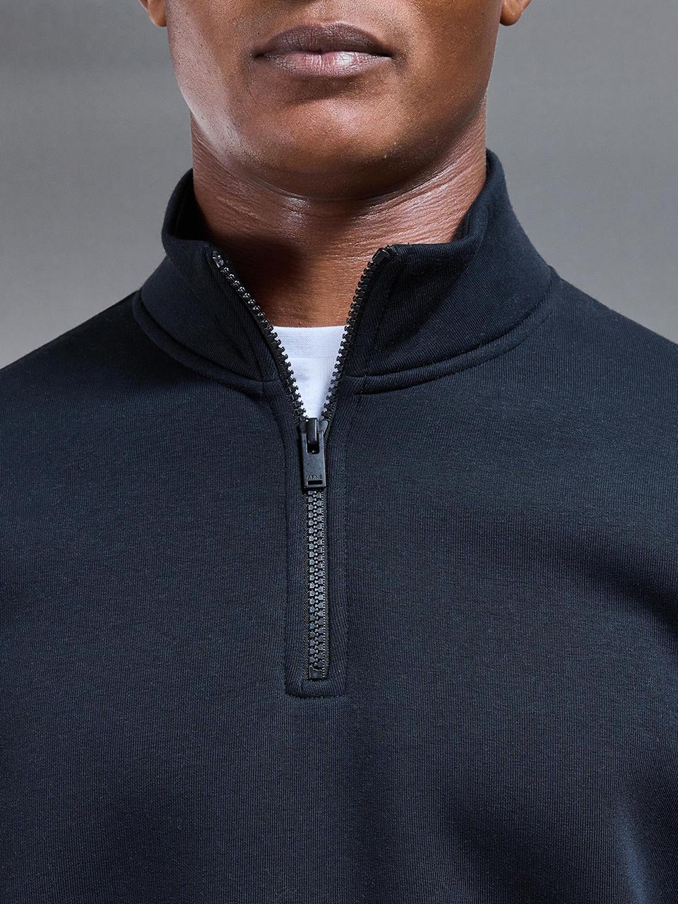 Neoprene Relaxed Half Zip Funnel Neck in Black - Image 4