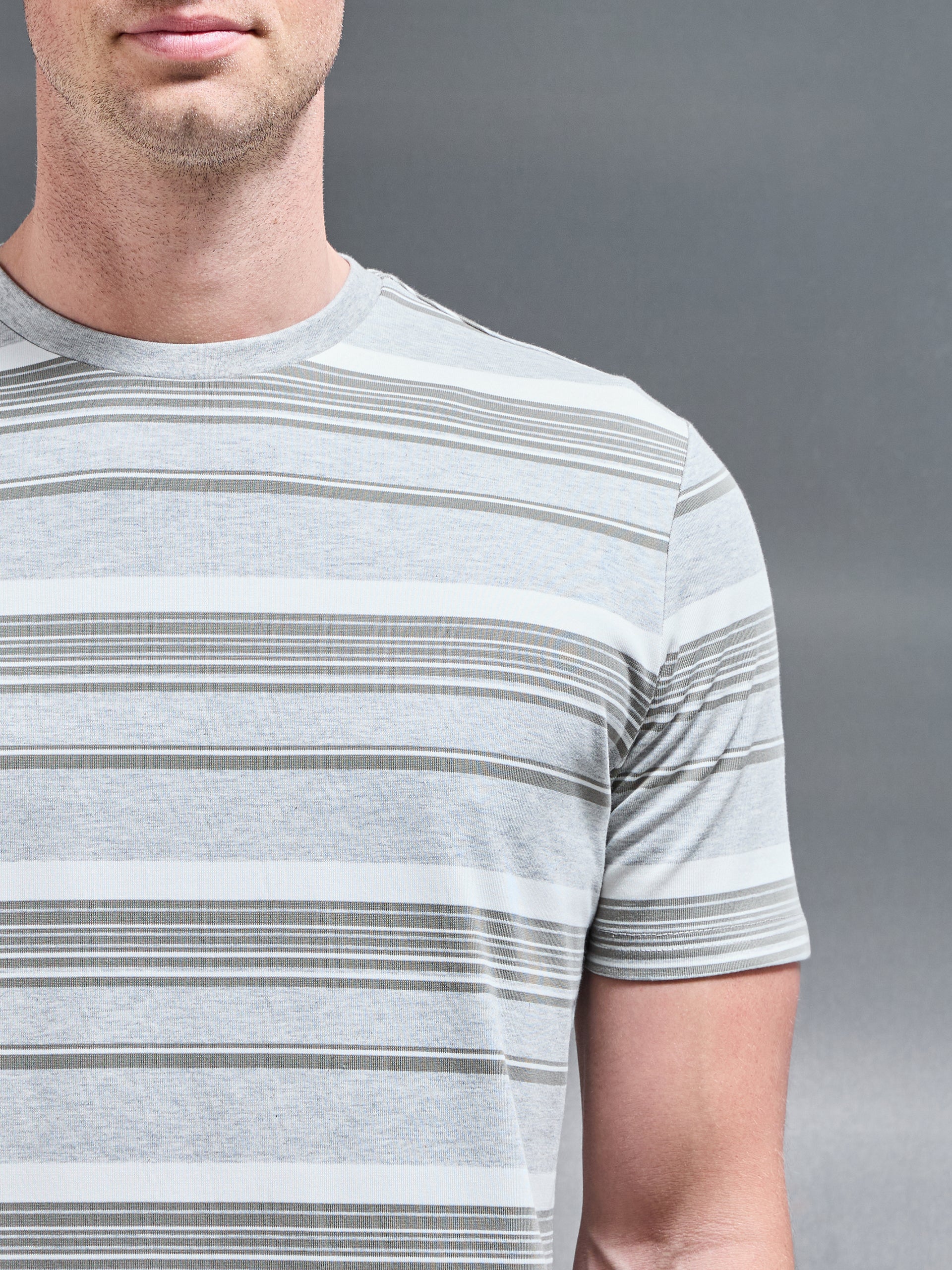 Nova Stripe T-Shirt in Marl Grey - Image 3