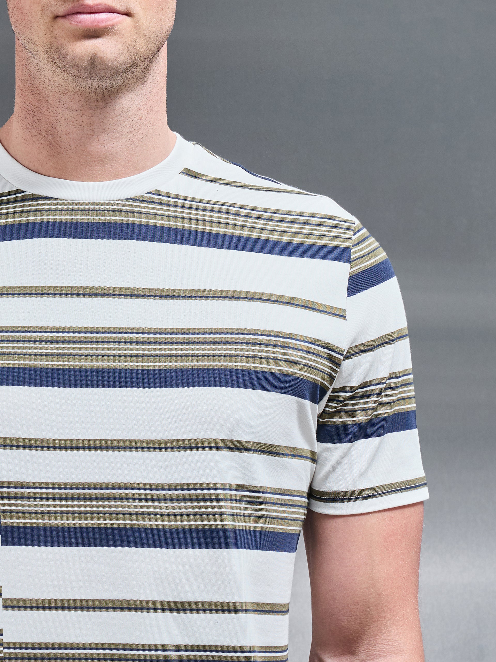 Nova Stripe T-Shirt in White Navy - Image 3