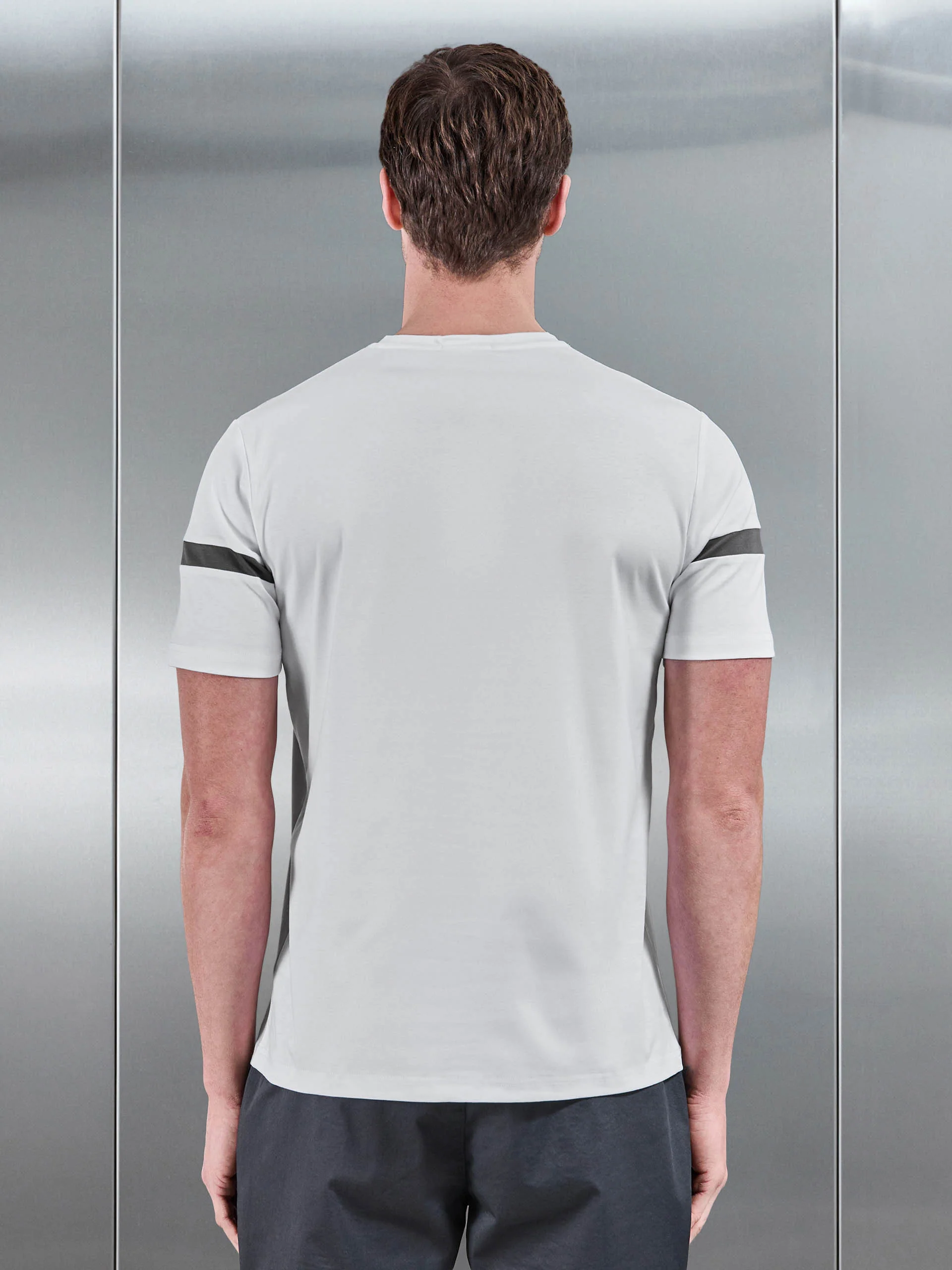 Oden Mercerised Colour Block T-Shirt in Mid Grey - Image 4