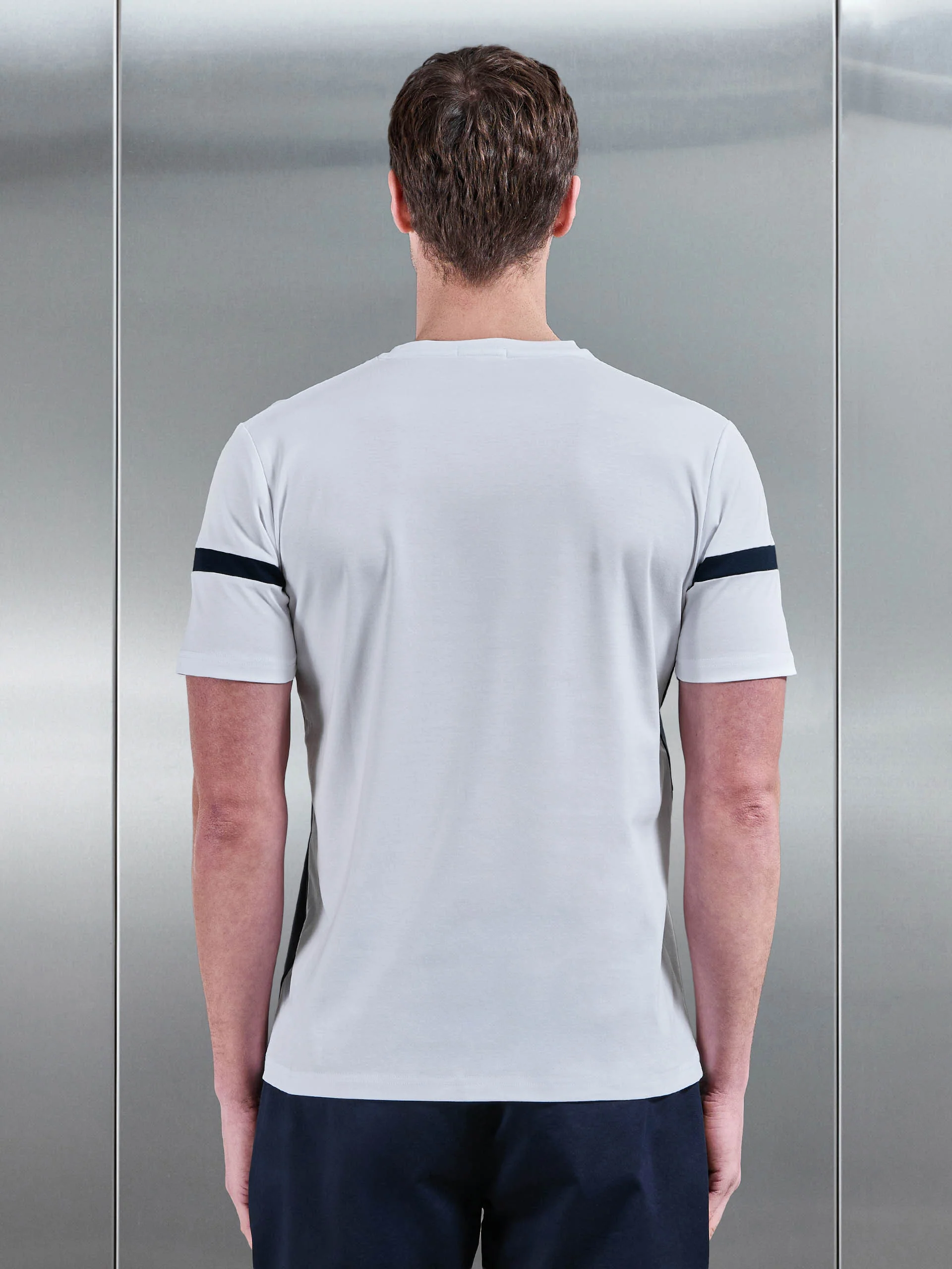 Oden Mercerised Colour Block T-Shirt in Steel Blue - Image 3