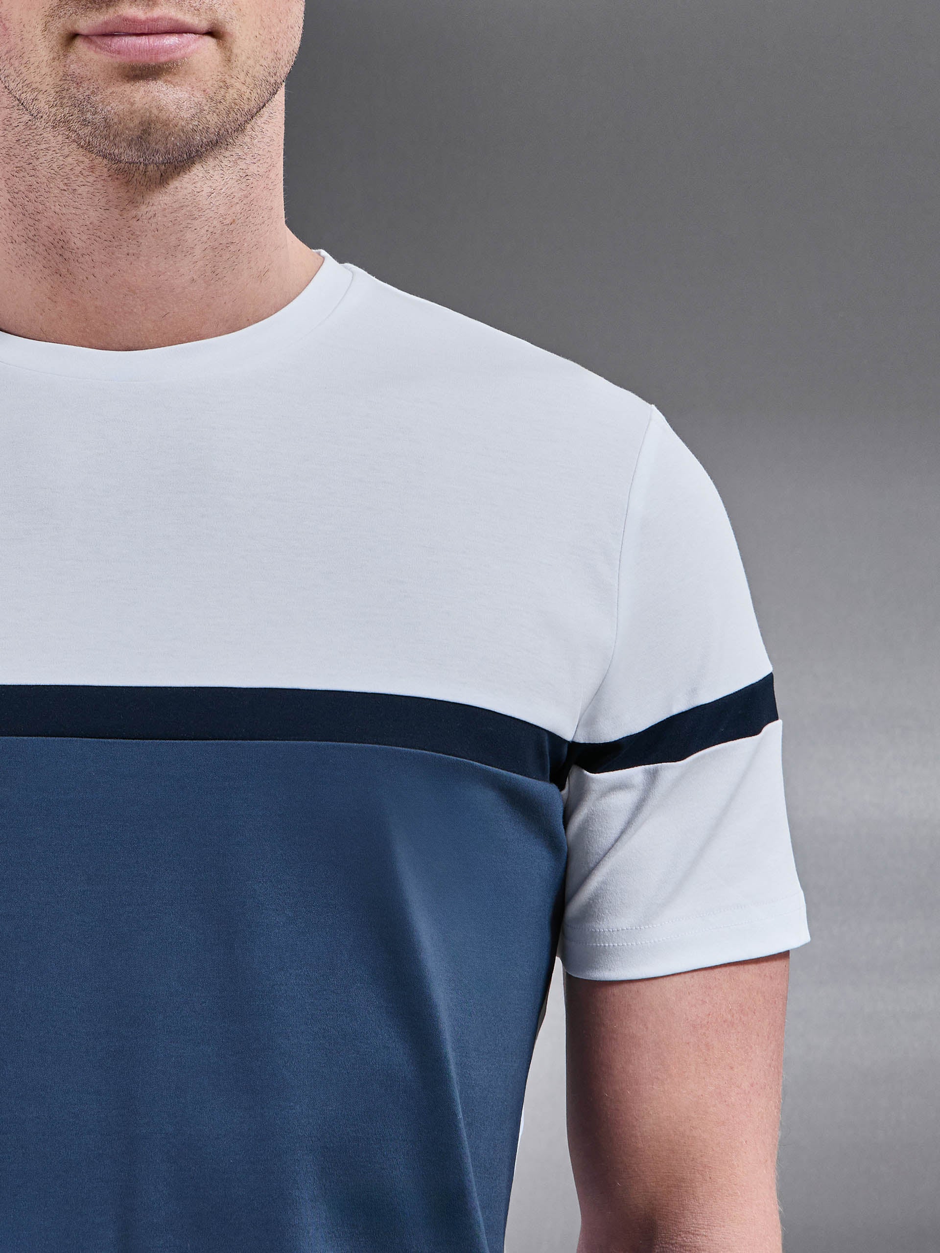 Oden Mercerised Colour Block T-Shirt in Steel Blue - Image 4