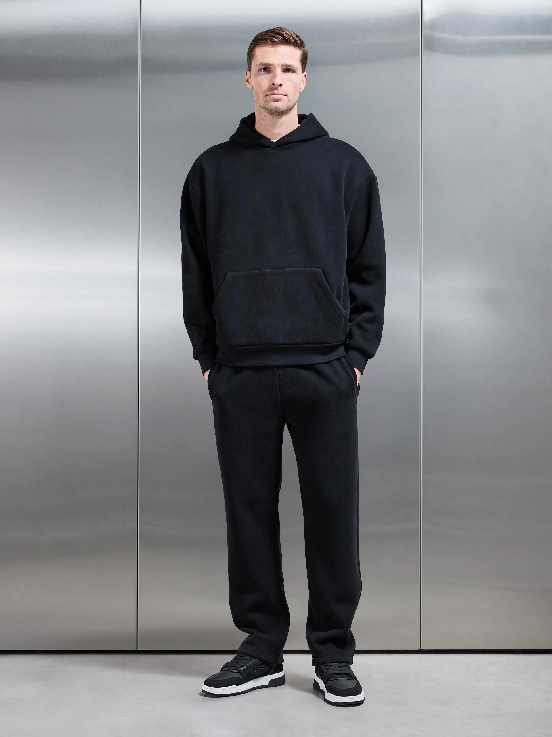Oversized Open Hem Jogger in Black - Image 2