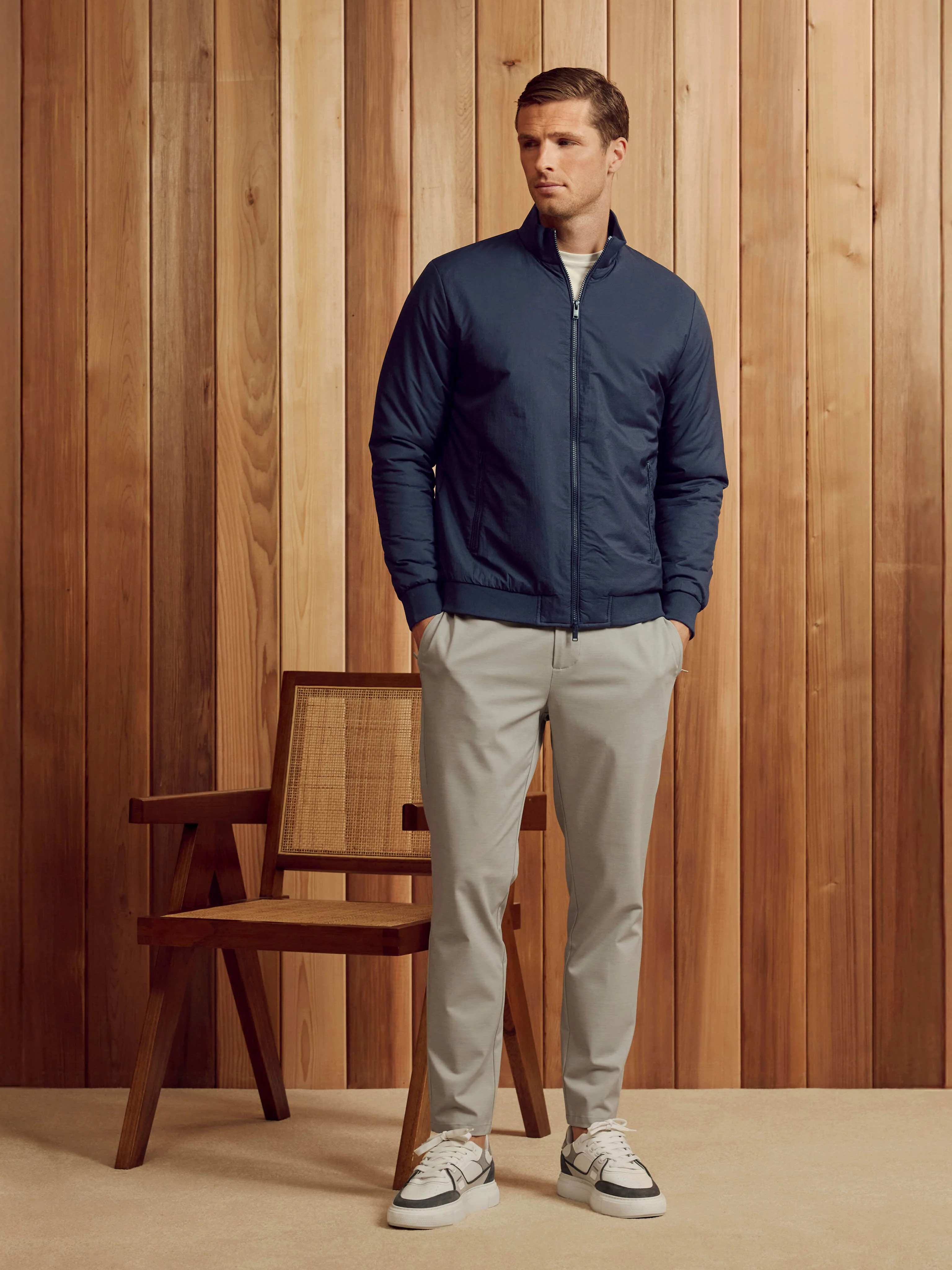 Padded Shell Funnel Neck Jacket in Navy - Image 2