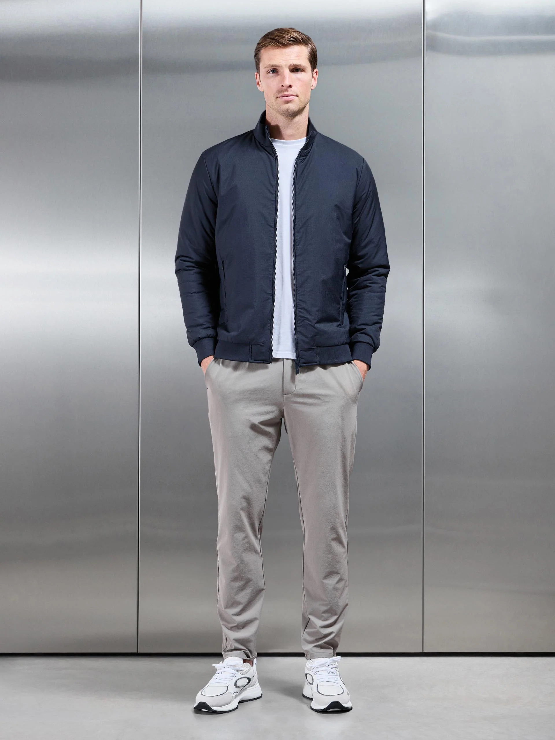 Padded Shell Funnel Neck Jacket in Navy - Image 3