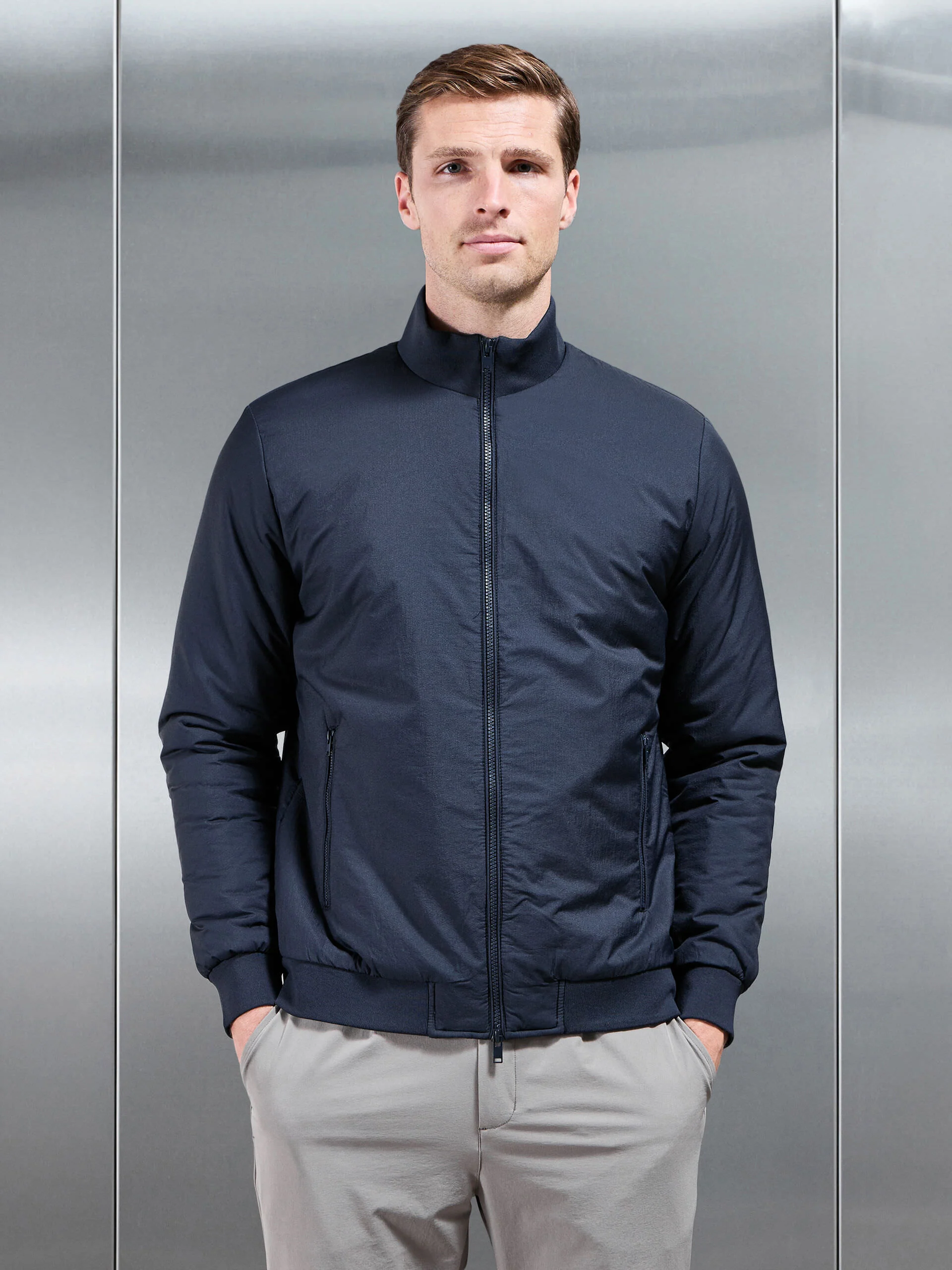 Padded Shell Funnel Neck Jacket in Navy - Image 7