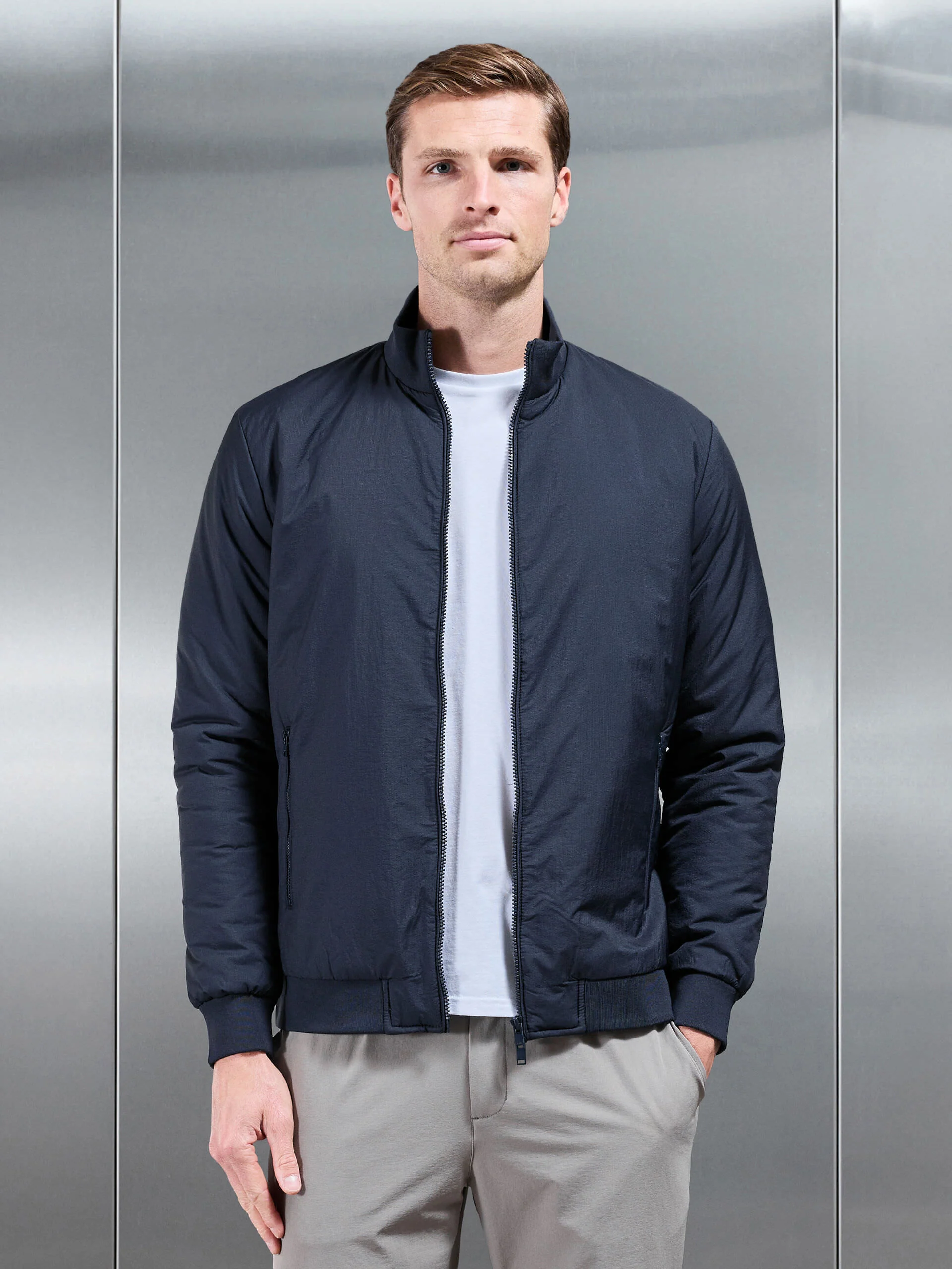 Padded Shell Funnel Neck Jacket in Navy - Image 9