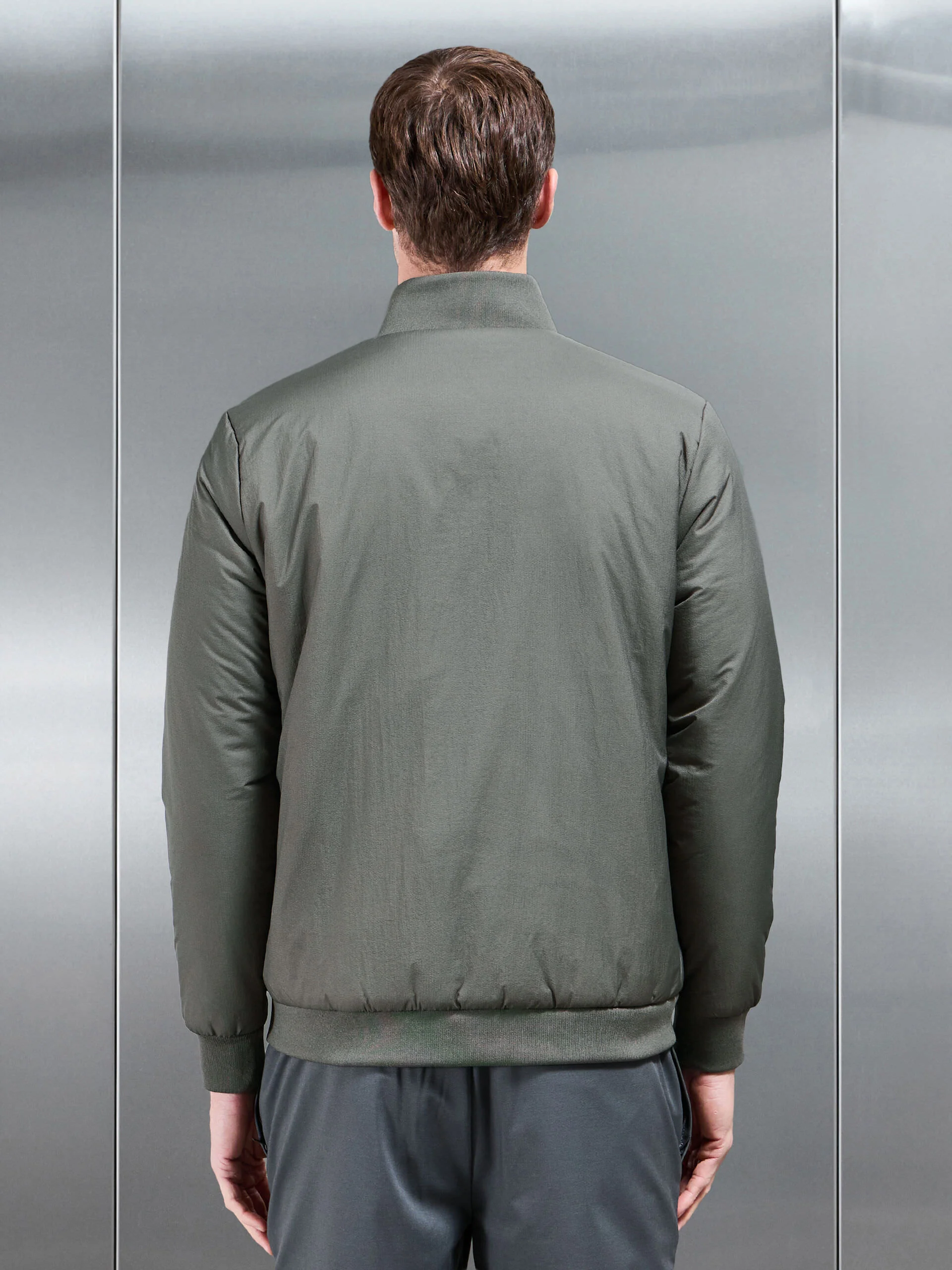Padded Shell Funnel Neck Jacket in Olive - Image 3