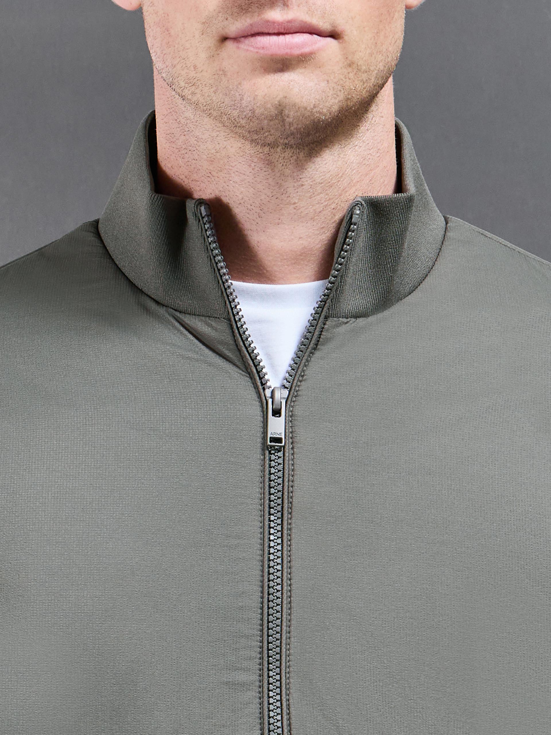 Padded Shell Funnel Neck Jacket in Olive - Image 4