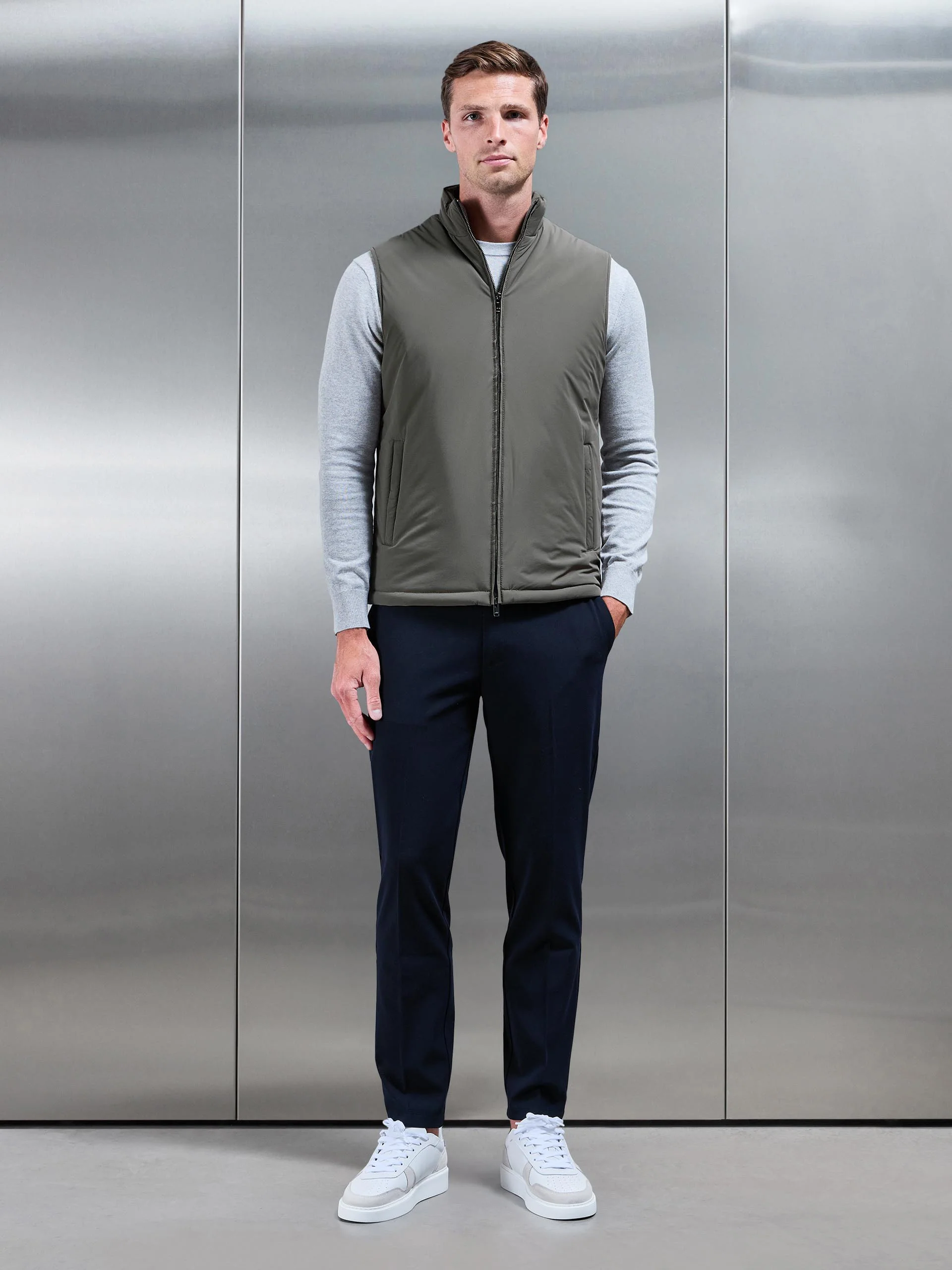 Padded Shell Gilet in Olive - Image 3