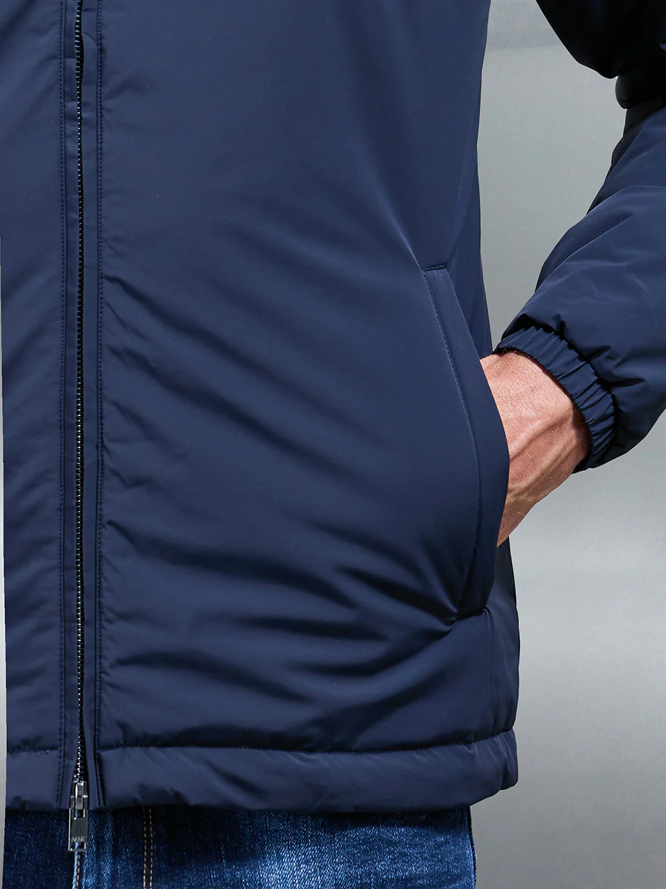 Padded Shell Zip Through Jacket In Navy - Image 5