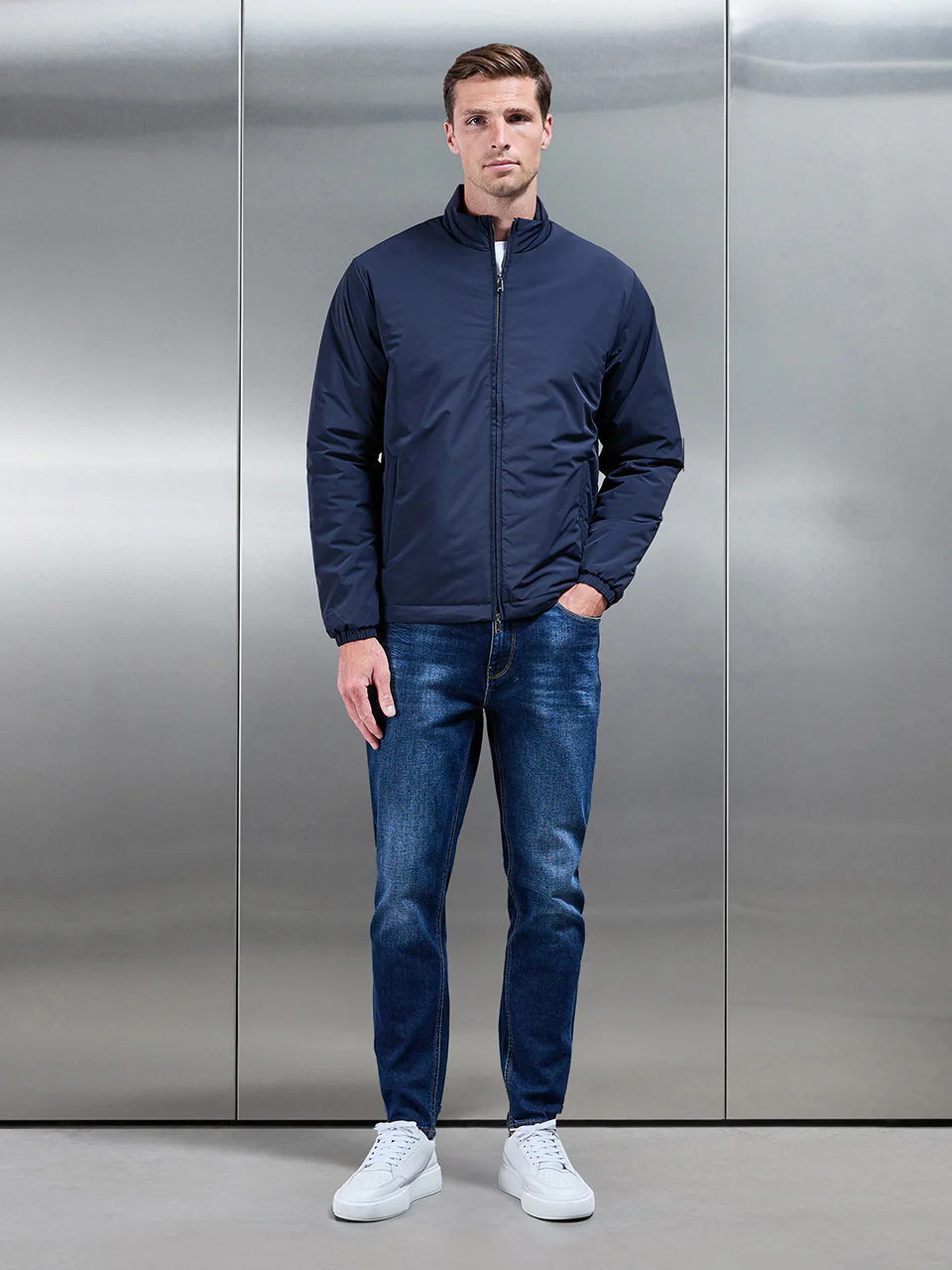 Padded Shell Zip Through Jacket In Navy - Image 7