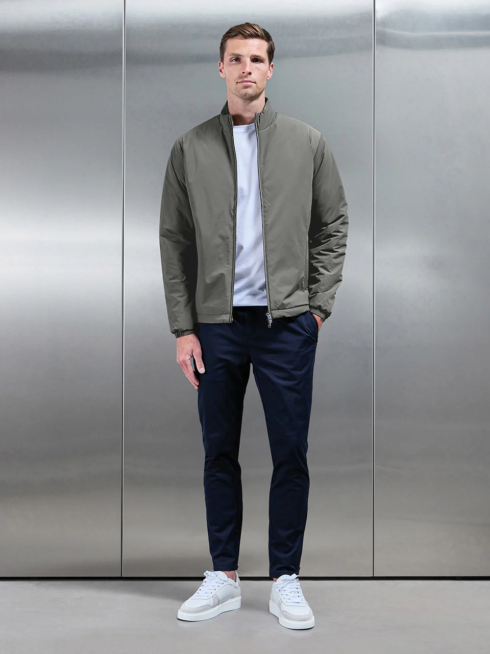 Padded Shell Zip Through Jacket in Olive - Image 2