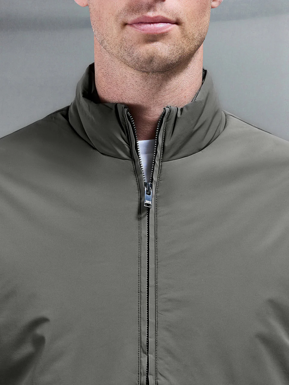 Padded Shell Zip Through Jacket in Olive - Image 3