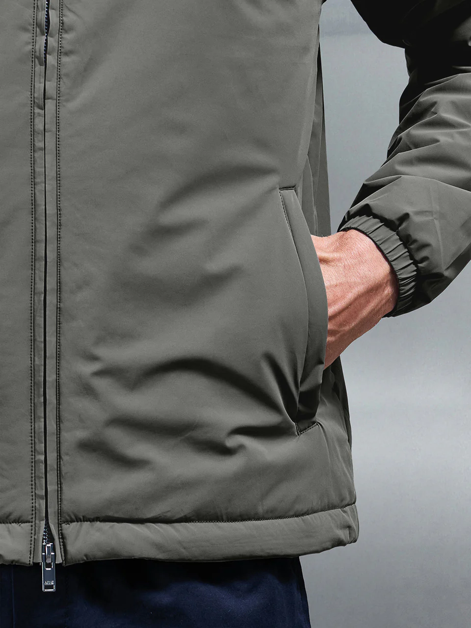 Padded Shell Zip Through Jacket in Olive - Image 4