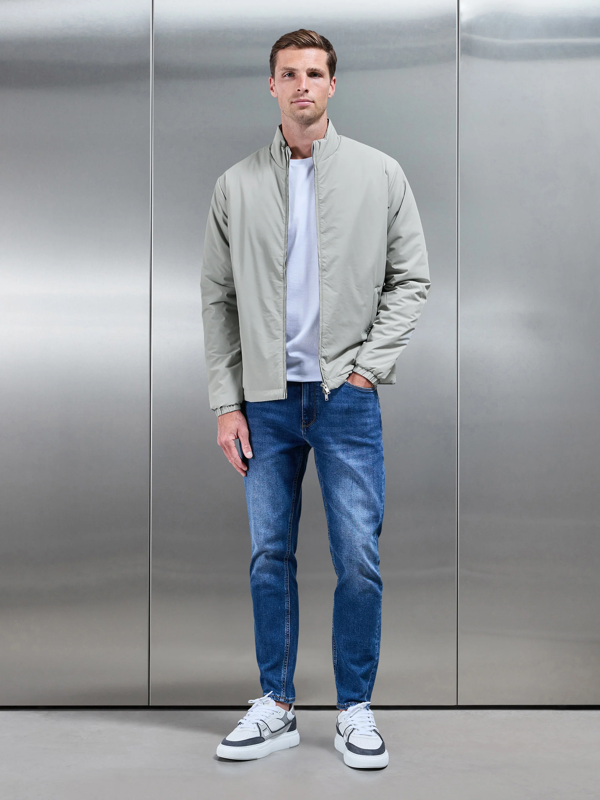 Padded Shell Zip Through Jacket in Stone - Image 2
