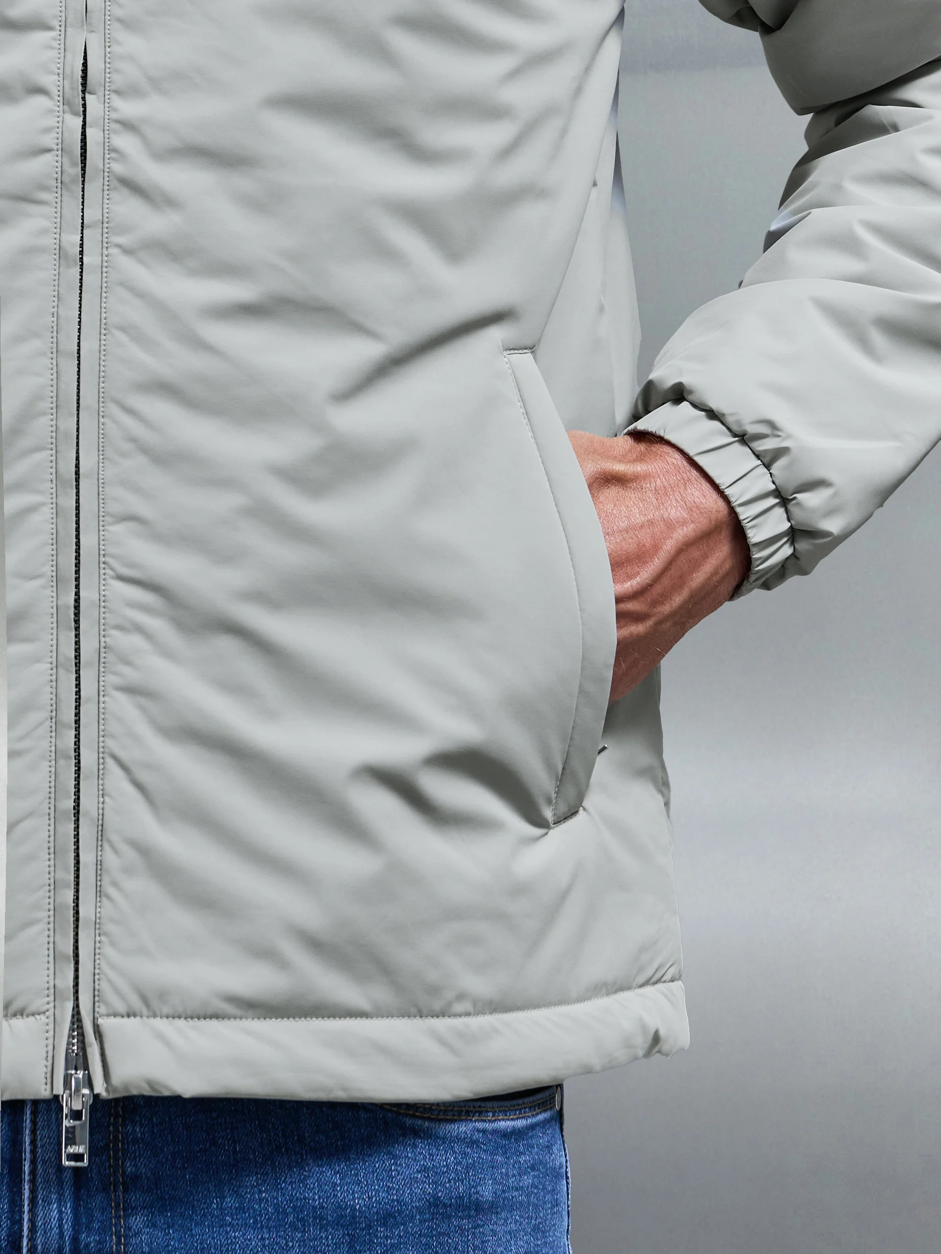 Padded Shell Zip Through Jacket in Stone - Image 4