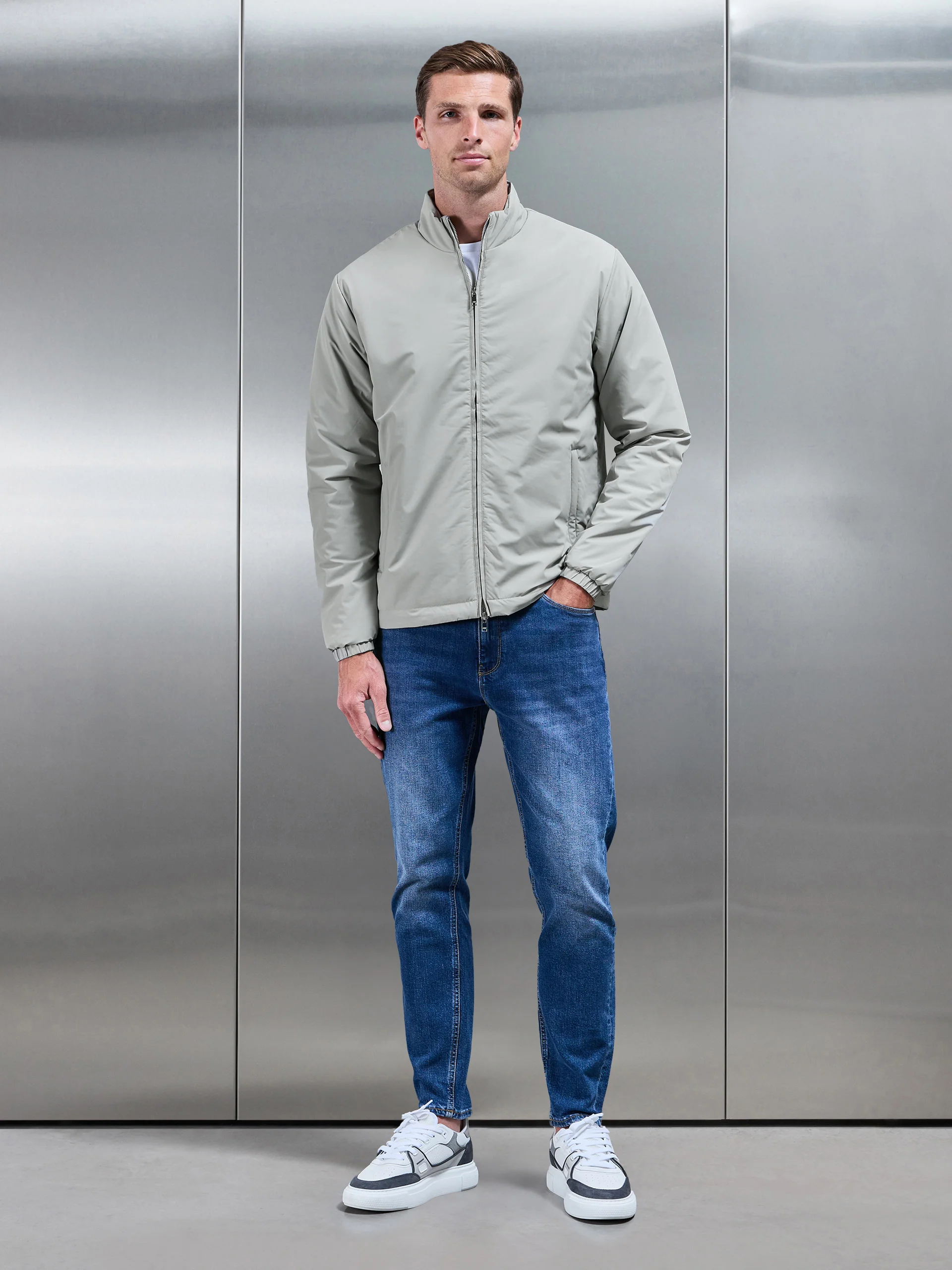 Padded Shell Zip Through Jacket in Stone - Image 6