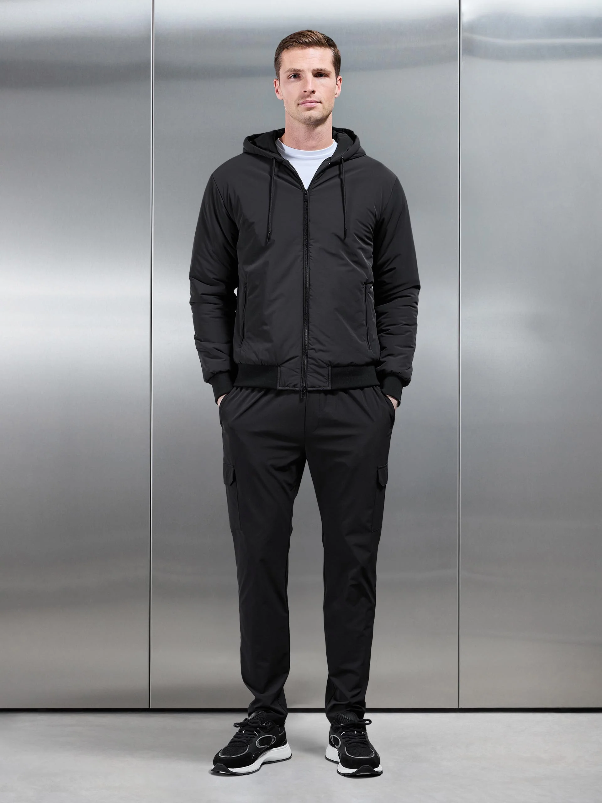 Padded Tonal Windbreaker in Black - Image 2