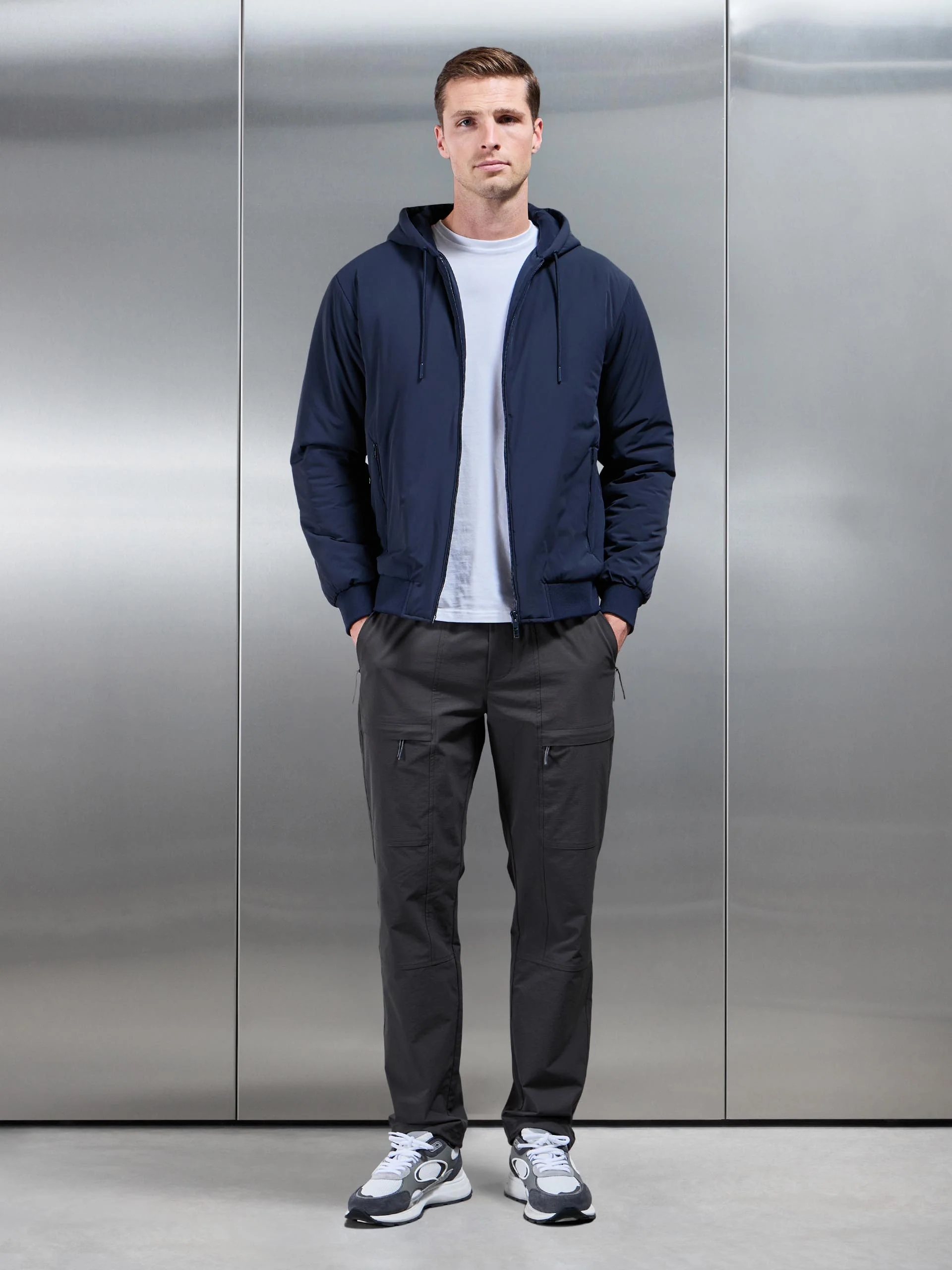 Padded Tonal Windbreaker in Navy - Image 2