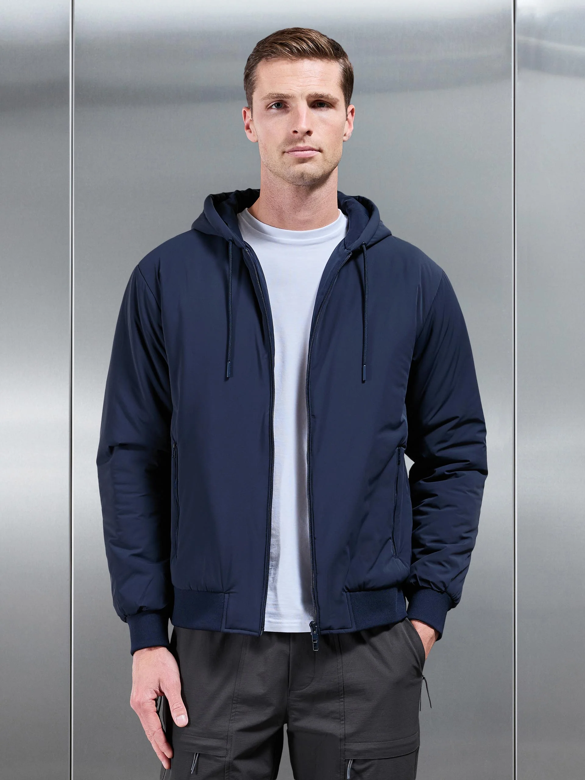 Padded Tonal Windbreaker in Navy - Image 7