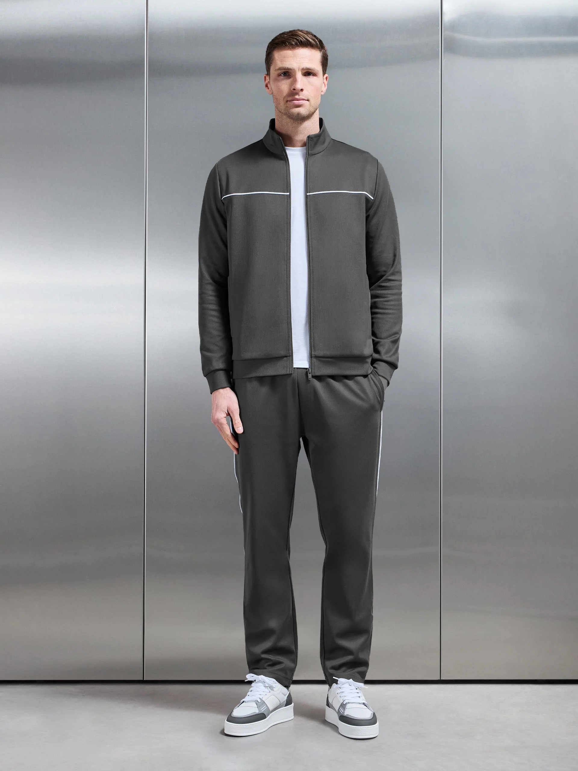 Piping Track Jacket in Grey - Image 2