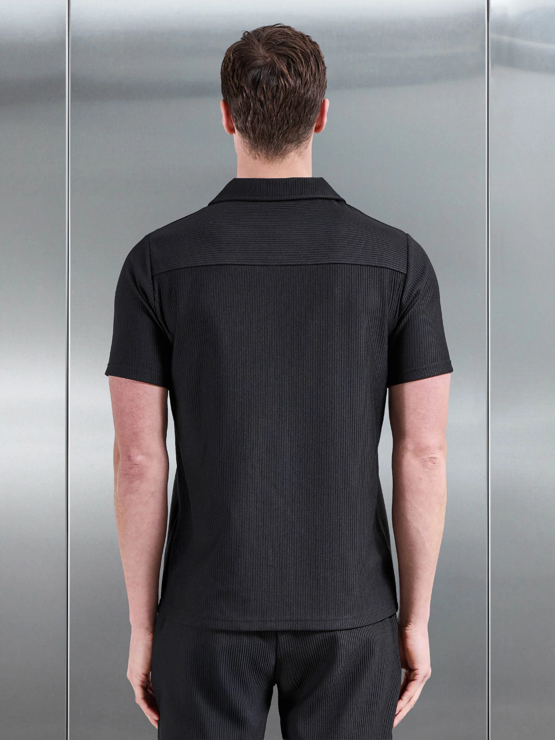 Pleated Revere Collar Shirt in Black - Image 3