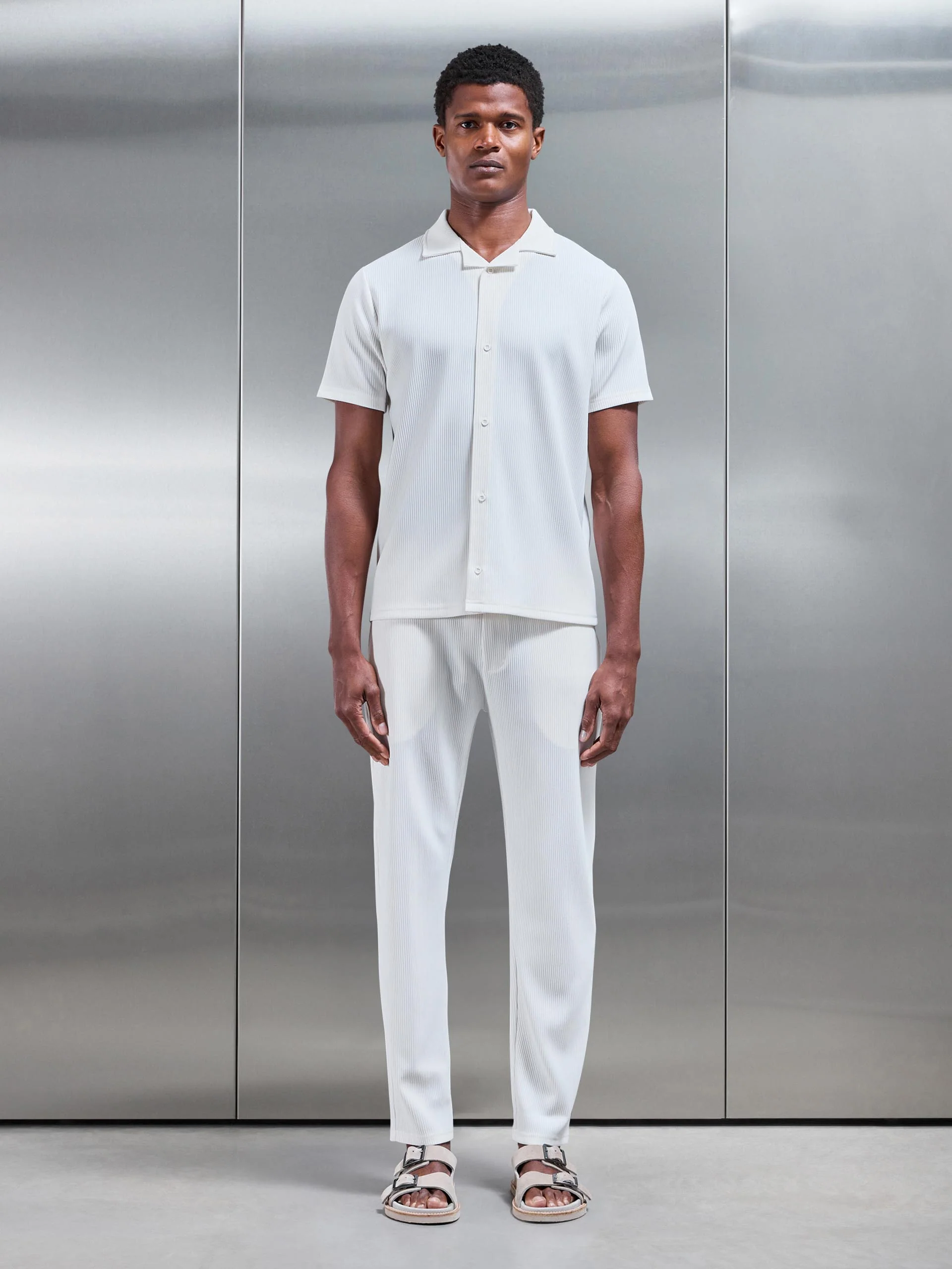 Pleated Revere Collar Shirt in Ecru - Image 2