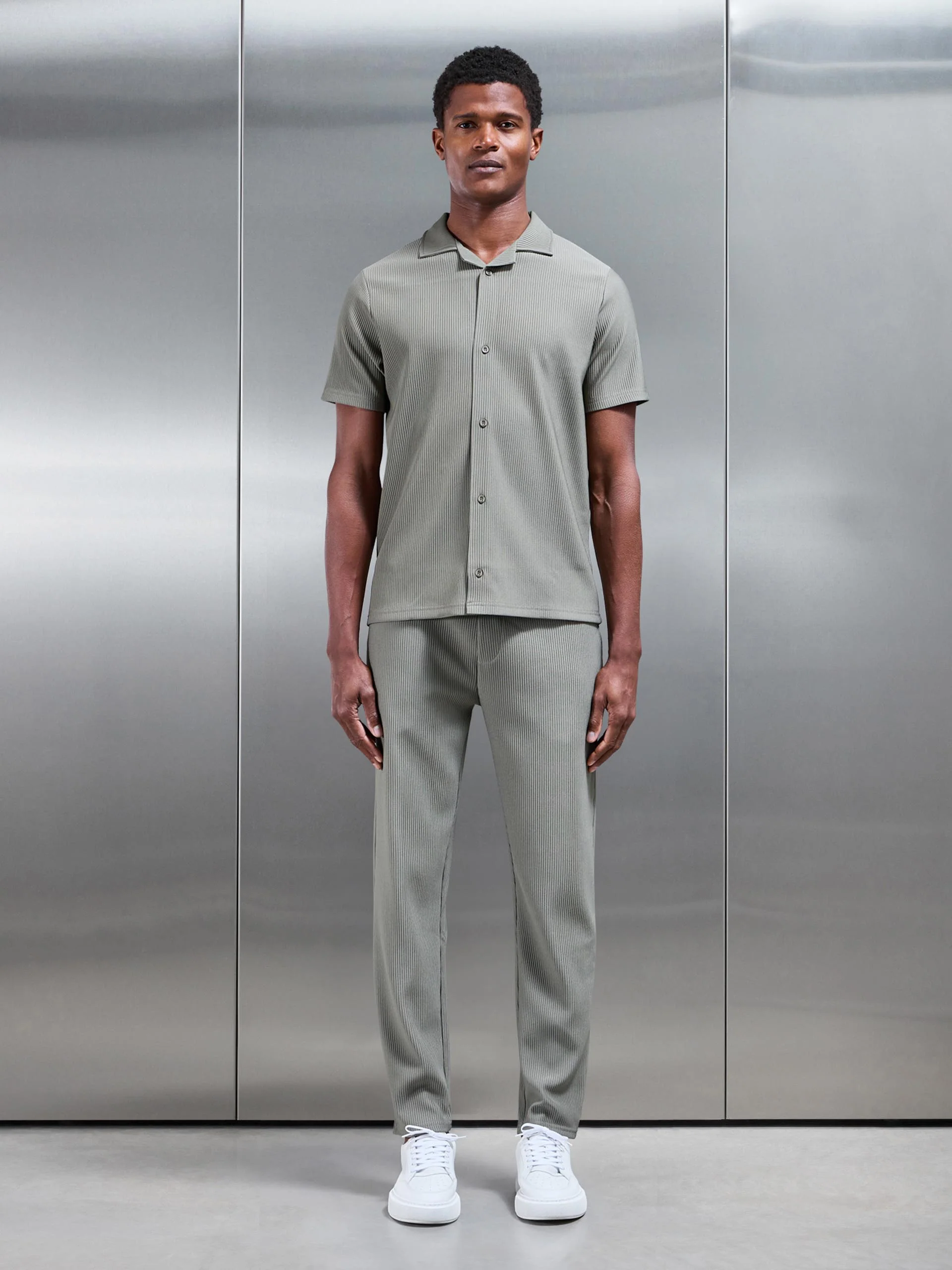 Pleated Revere Collar Shirt in Sage - Image 2