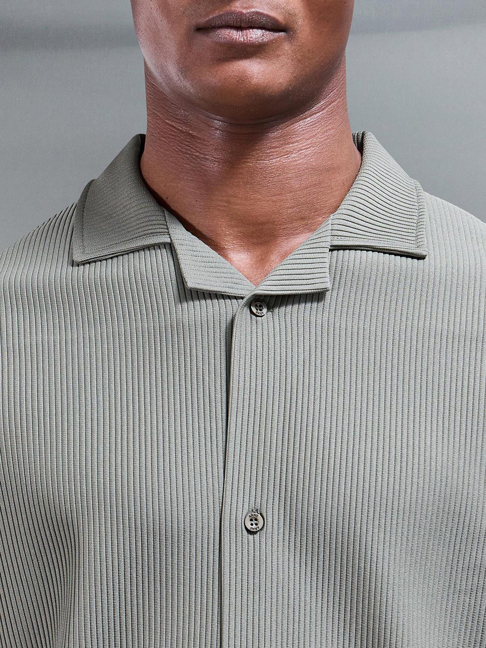 Pleated Revere Collar Shirt in Sage - Image 3