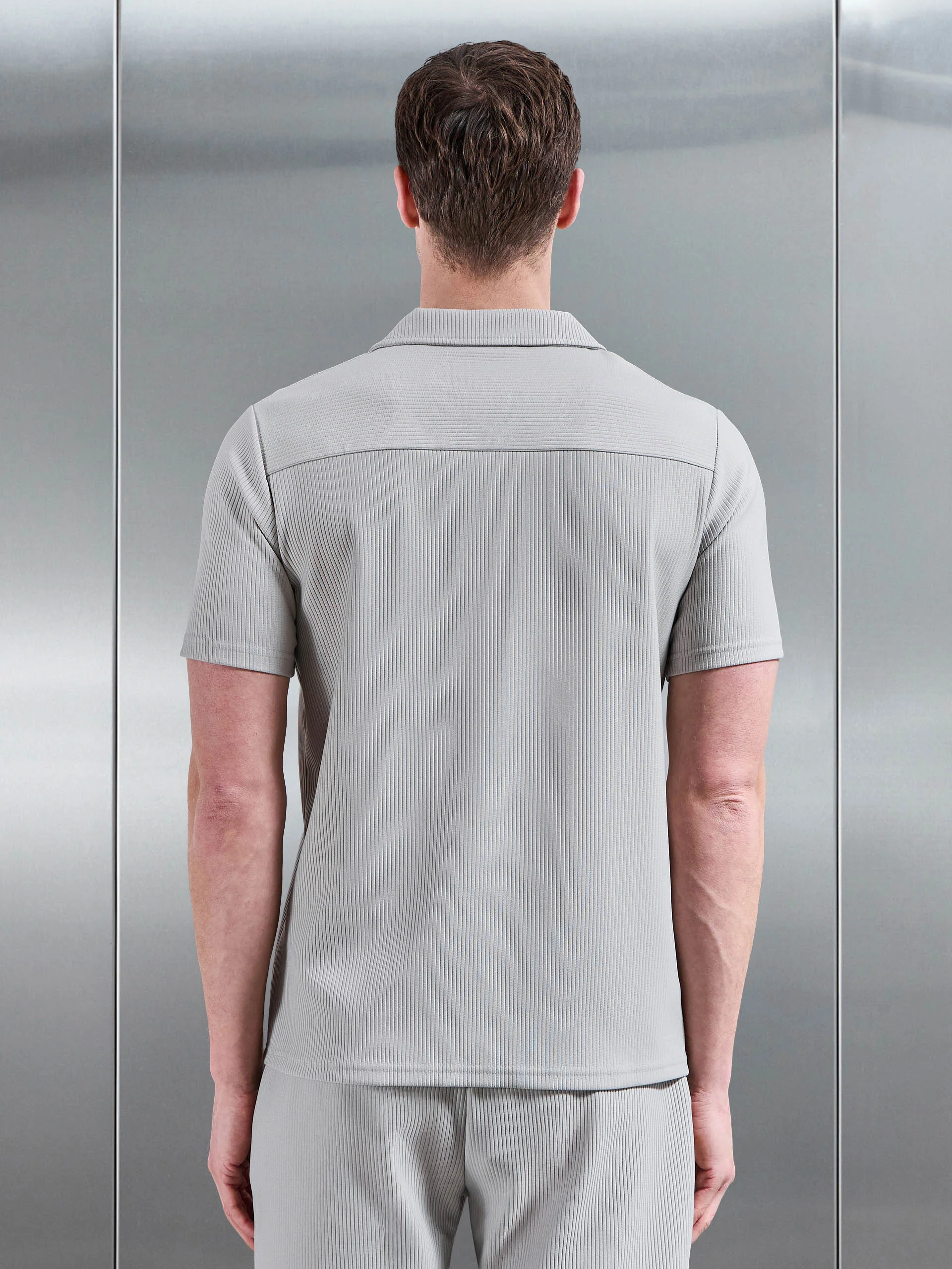 Pleated Revere Collar Shirt in Stone - Image 3
