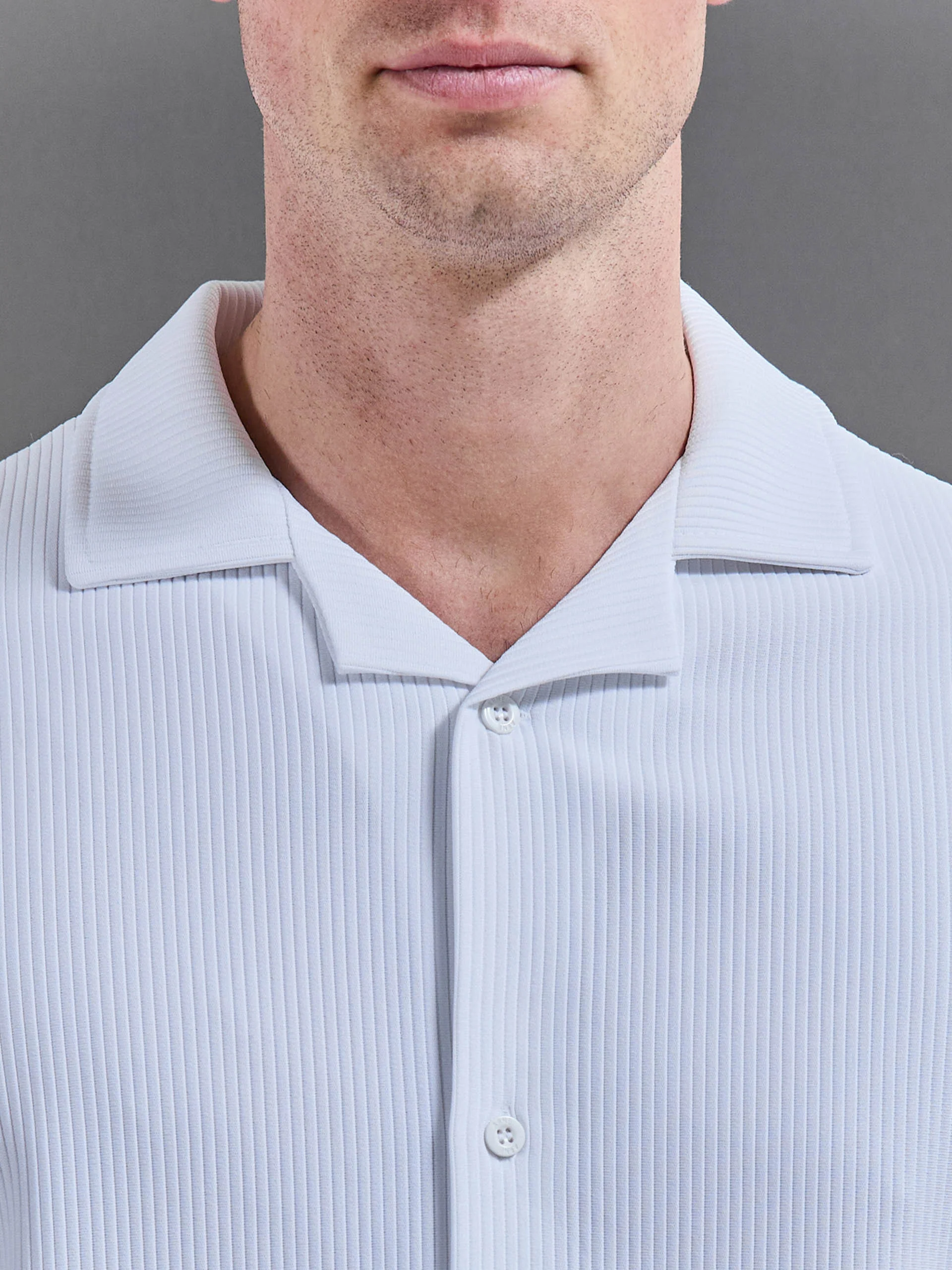 Pleated Revere Collar Shirt in White - Image 4