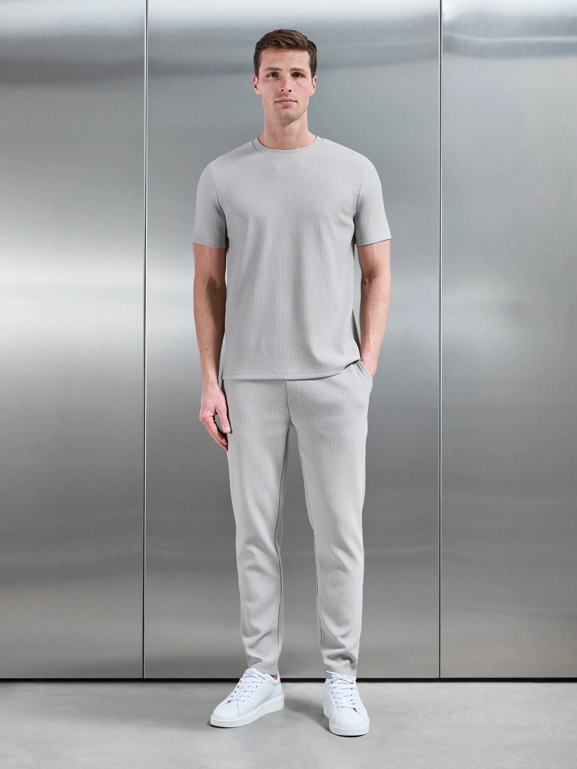 Pleated Trouser in Stone - Image 2