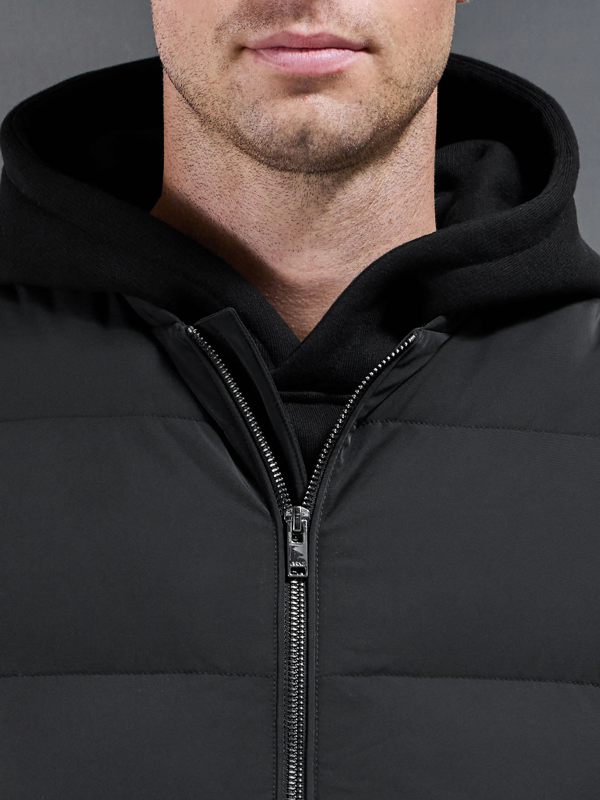 Quilted Bomber Gilet in Black - Image 3