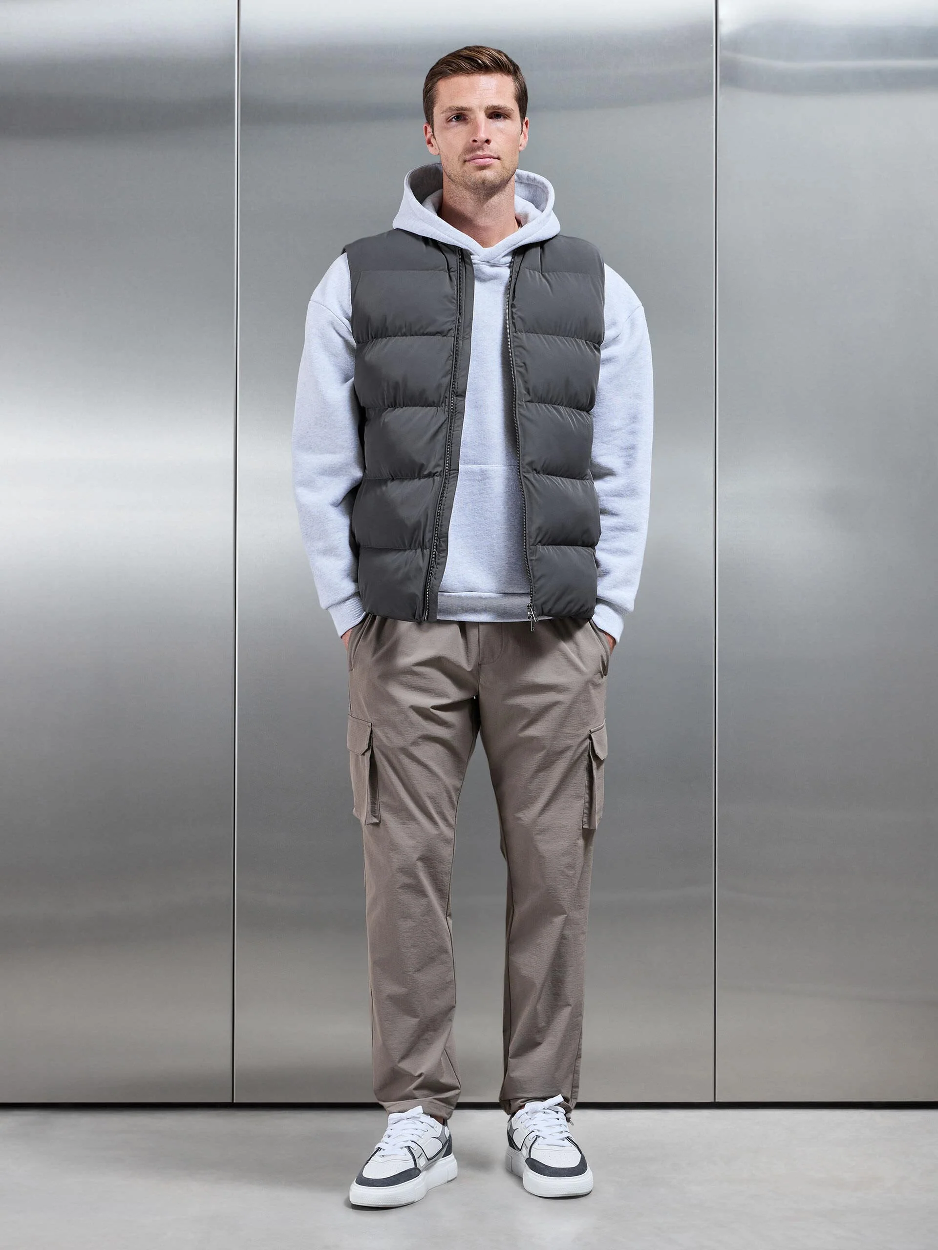 Quilted Bomber Gilet in Grey - Image 3