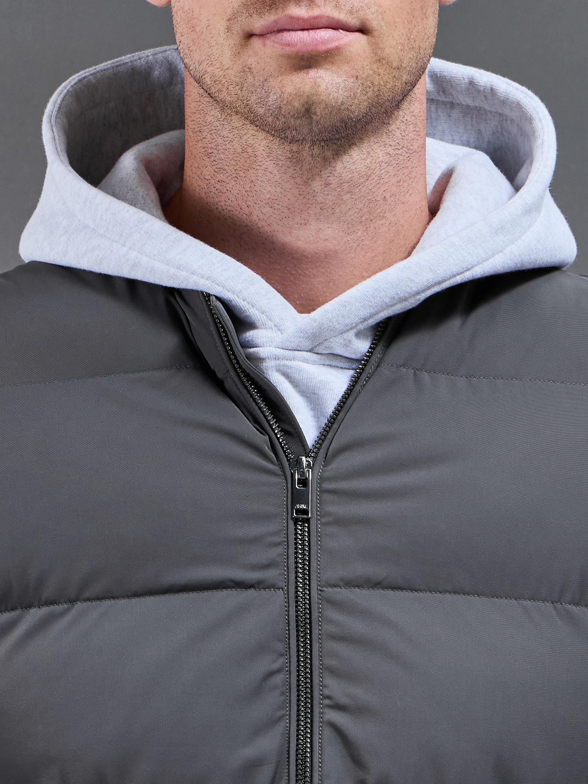 Quilted Bomber Gilet in Grey - Image 4